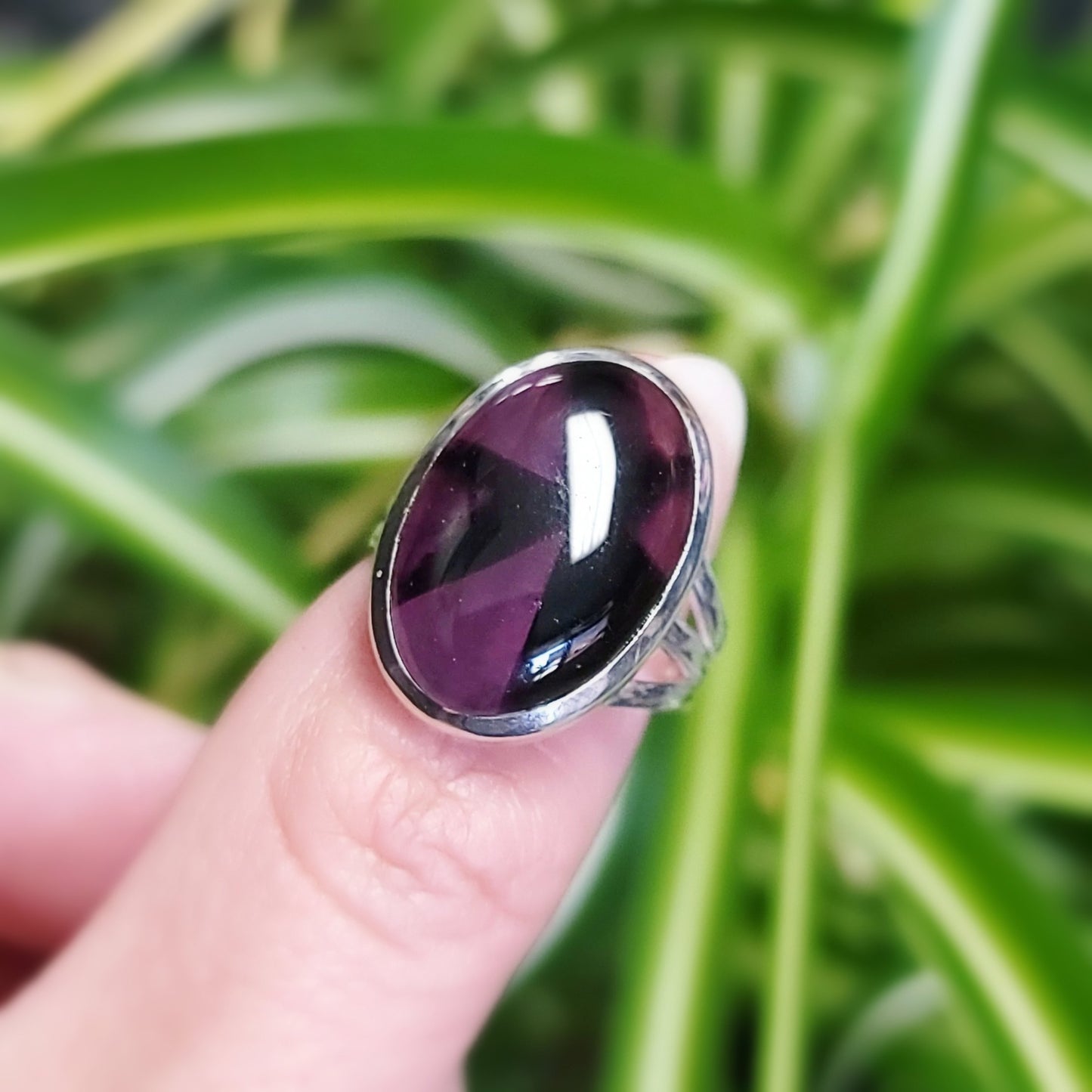 Star Amethyst Ring Sterling Silver Band Oval - Elevated Metaphysical