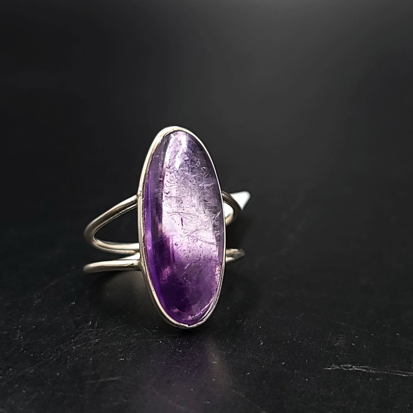 Amethyst Ring Sterling Silver Band Oval