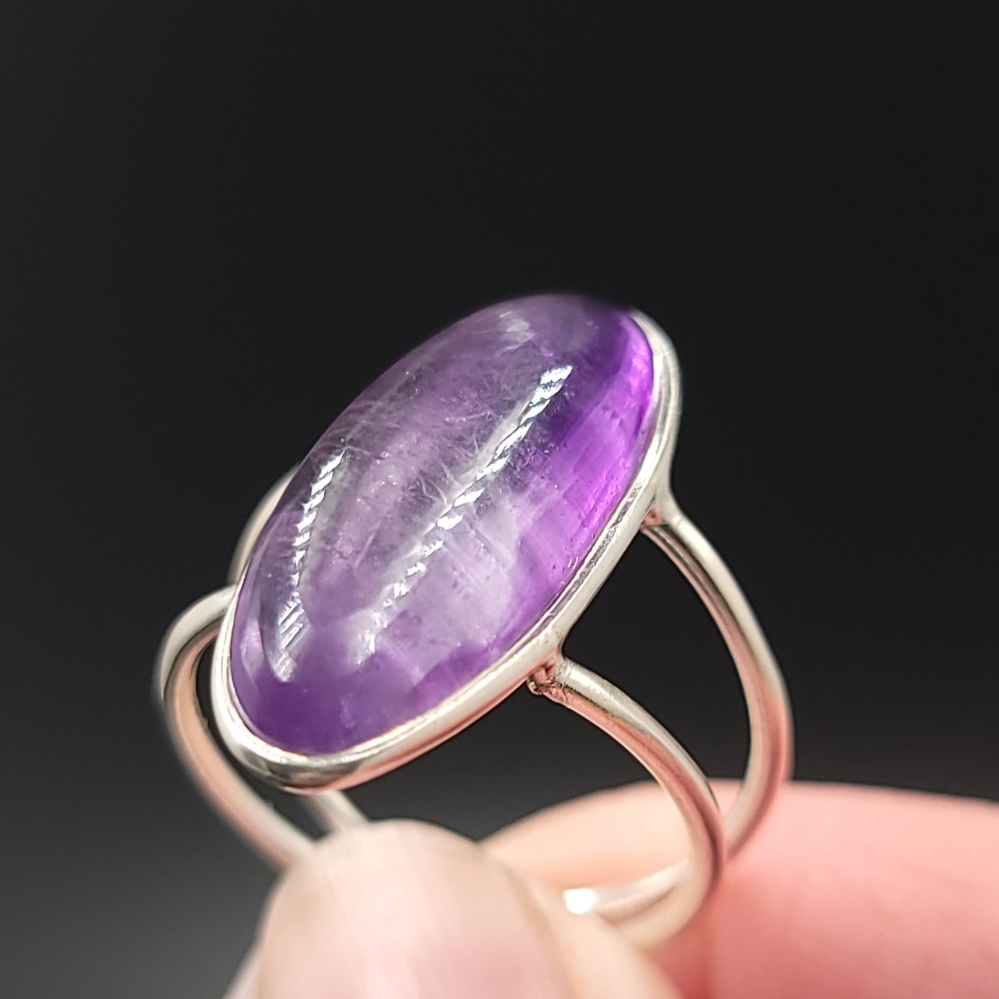 Amethyst Ring Sterling Silver Band Oval Size 9