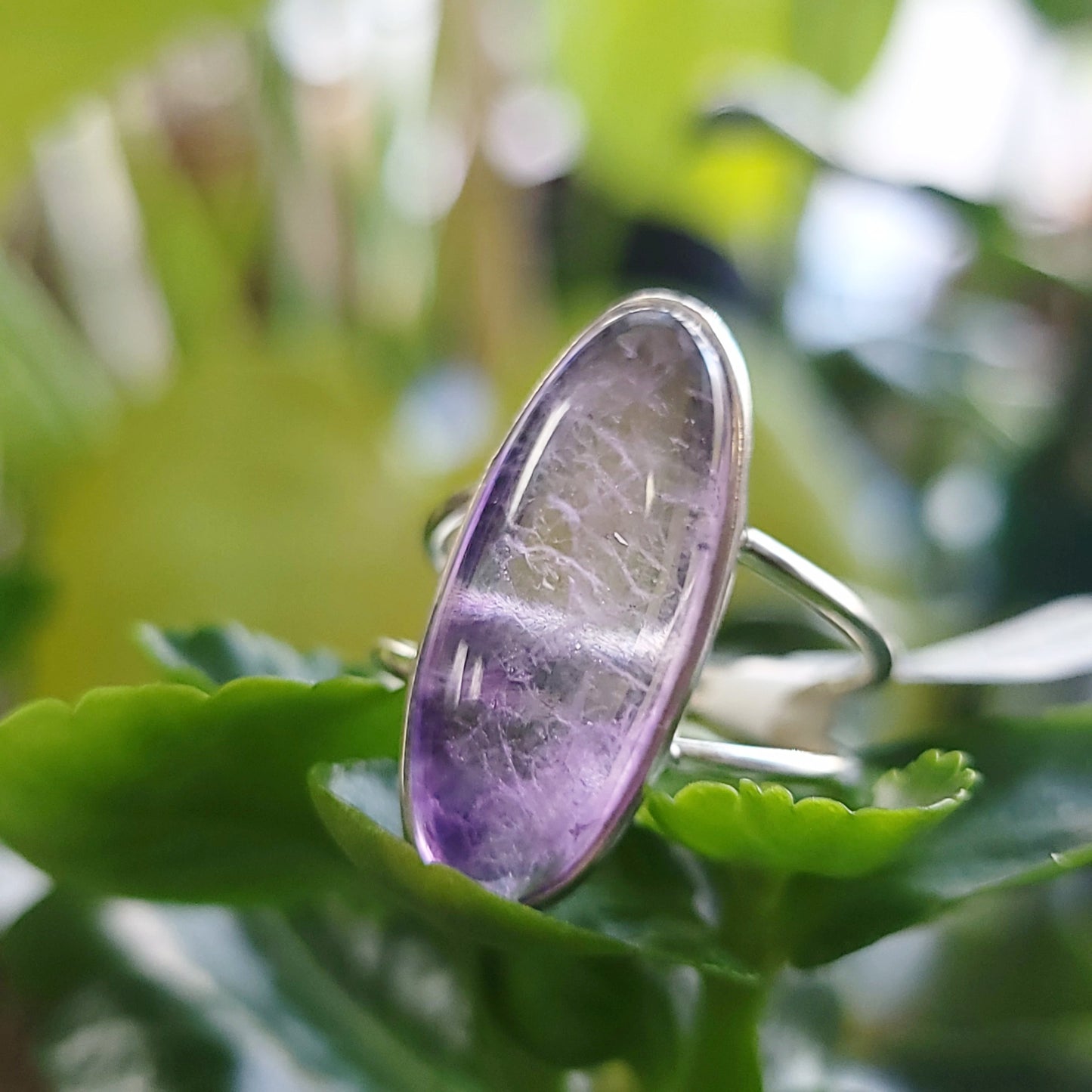 Amethyst Ring Sterling Silver Band Oval