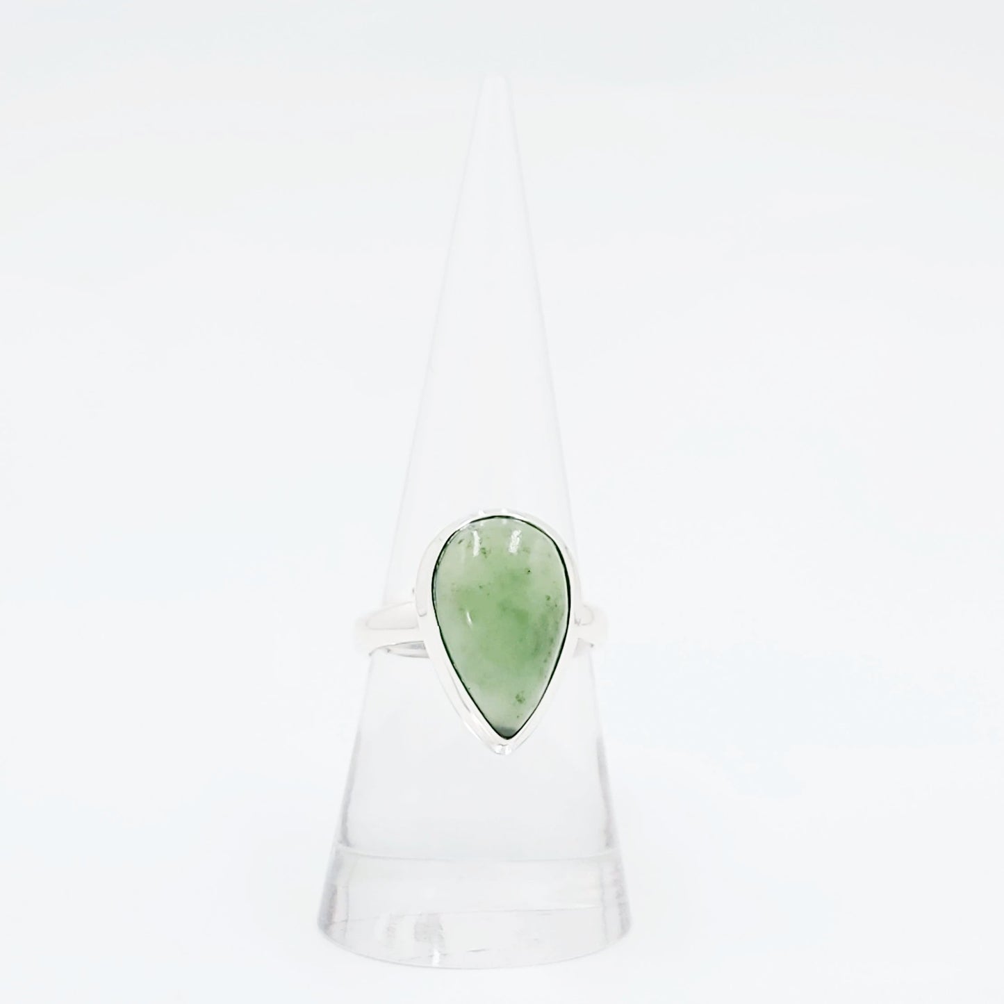 Nephrite Jade Ring Sterling Silver Band Tear Drop - Elevated Metaphysical