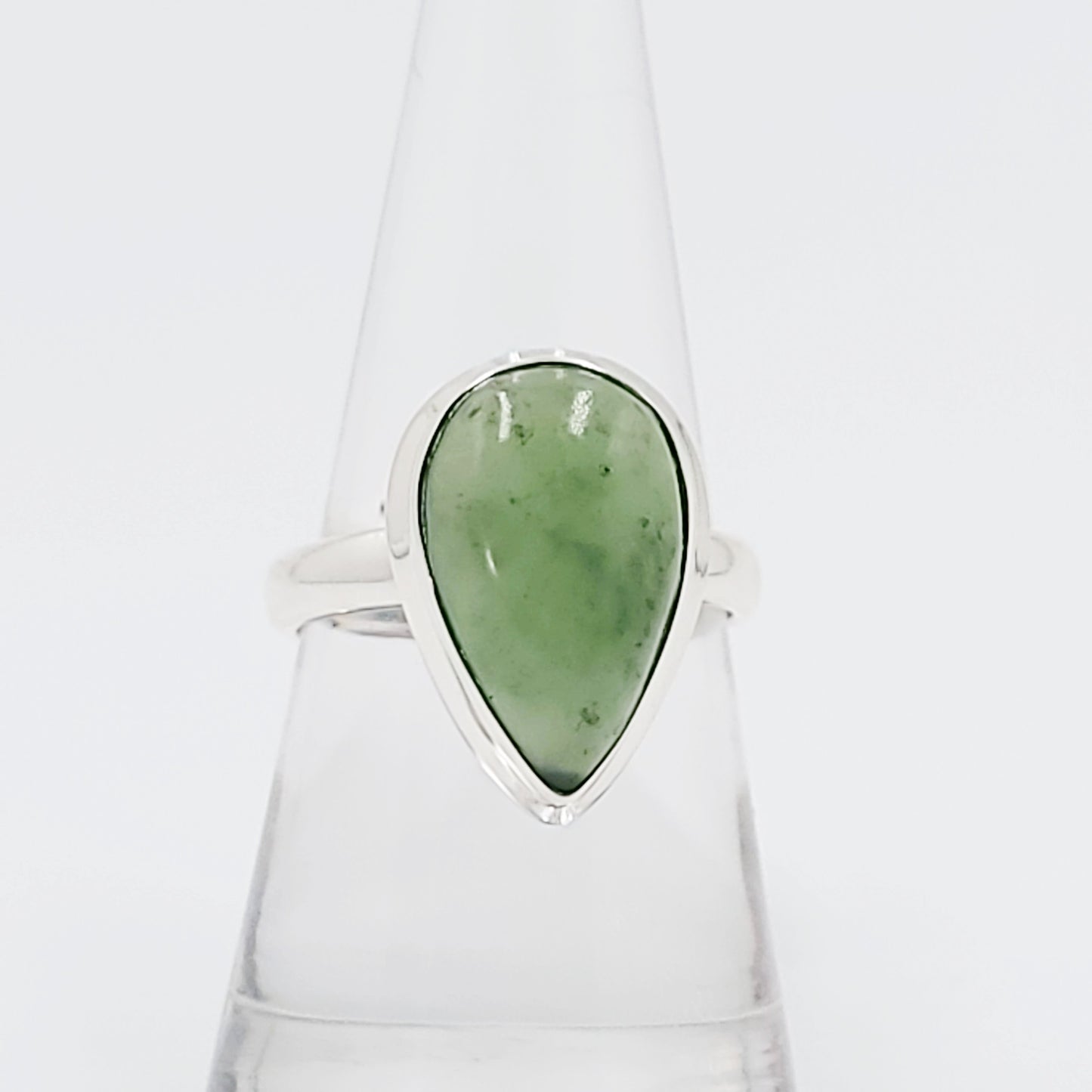 Nephrite Jade Ring Sterling Silver Band Tear Drop - Elevated Metaphysical