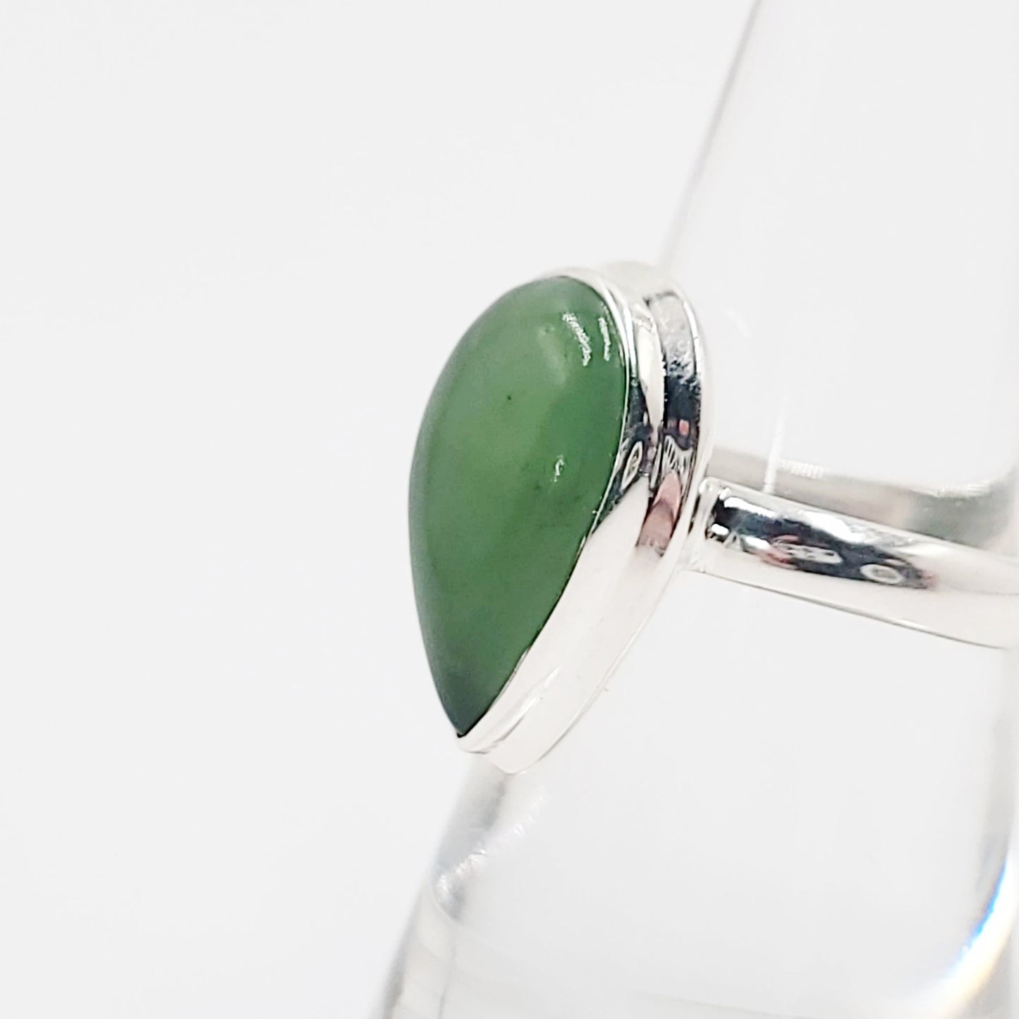 Nephrite Jade Ring Sterling Silver Band Tear Drop - Elevated Metaphysical