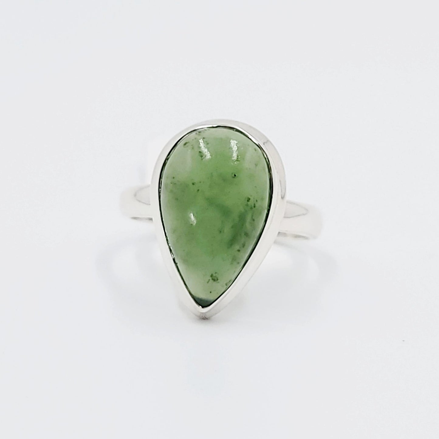 Nephrite Jade Ring Sterling Silver Band Tear Drop - Elevated Metaphysical