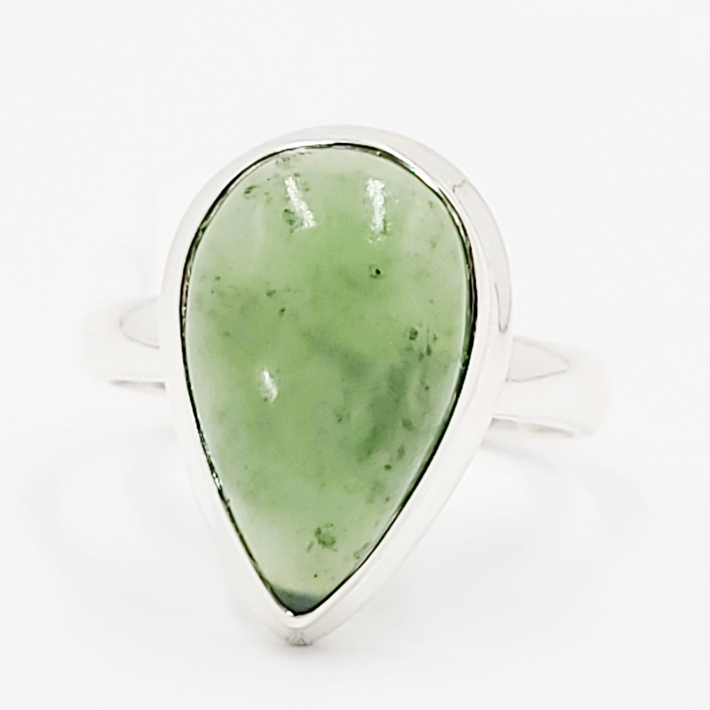 Nephrite Jade Ring Sterling Silver Band Tear Drop - Elevated Metaphysical