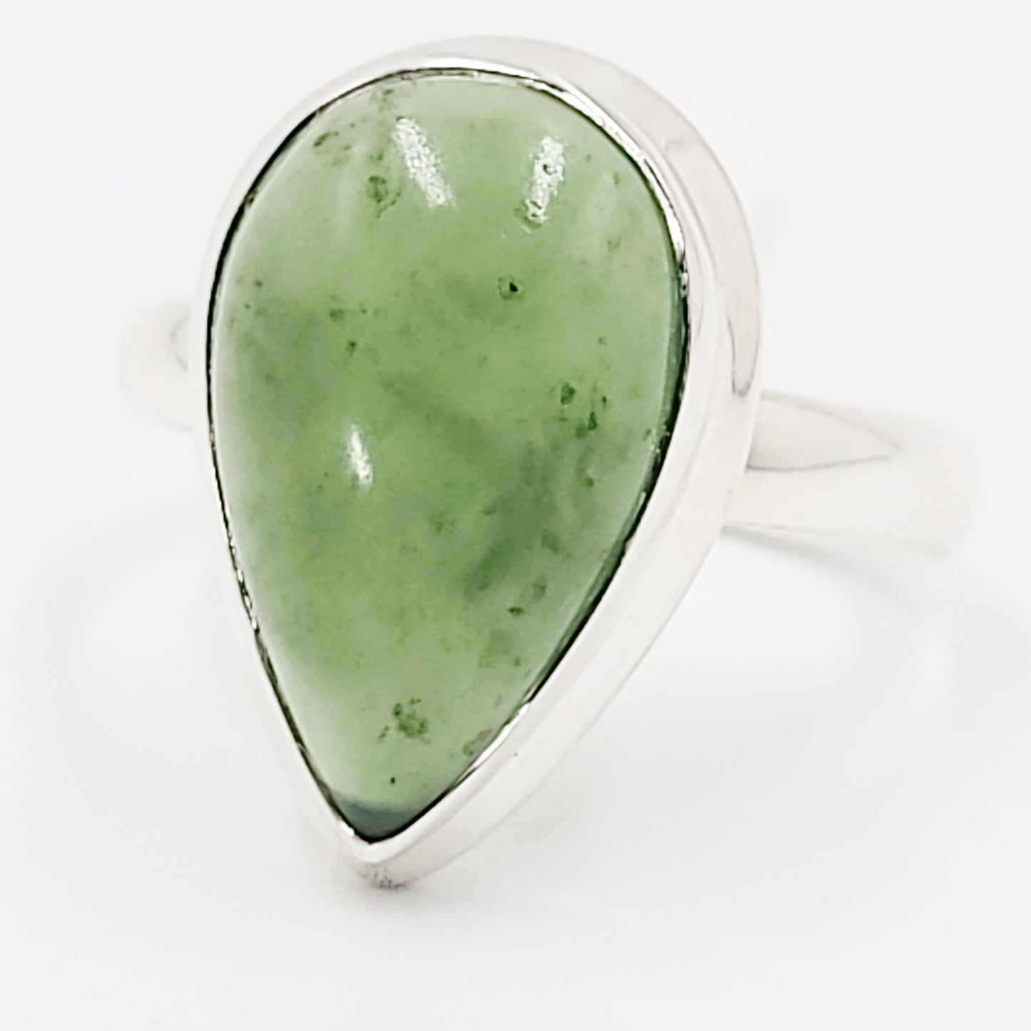 Nephrite Jade Ring Sterling Silver Band Tear Drop - Elevated Metaphysical