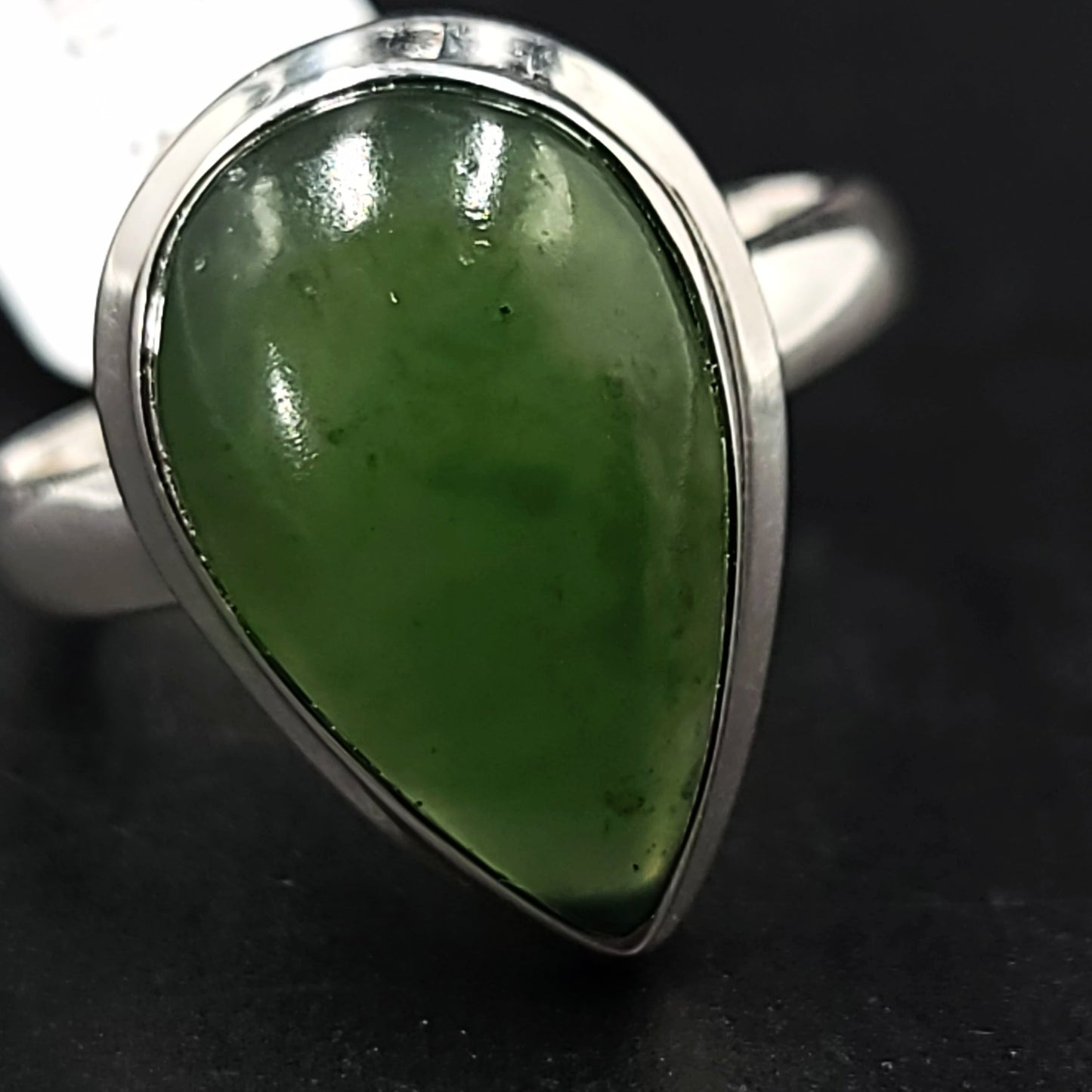 Nephrite Jade Ring Sterling Silver Band Tear Drop - Elevated Metaphysical