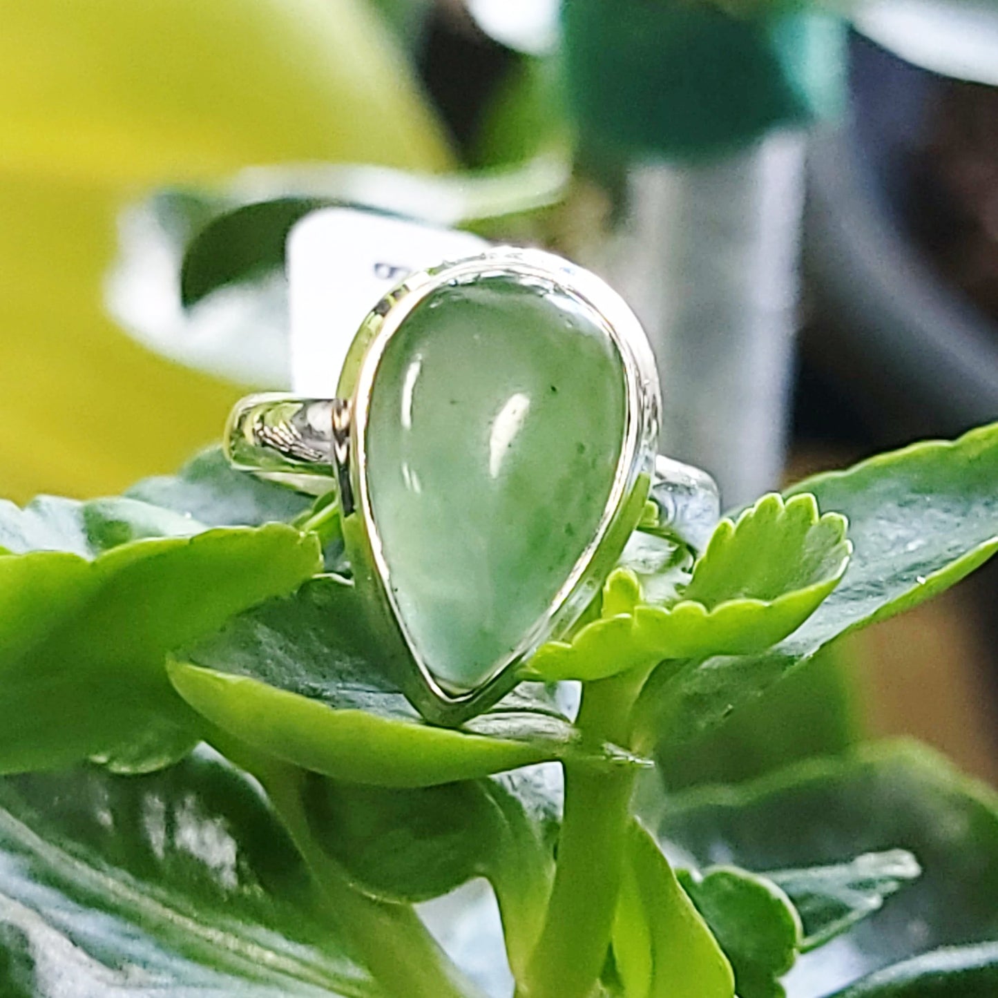 Nephrite Jade Ring Sterling Silver Band Tear Drop - Elevated Metaphysical