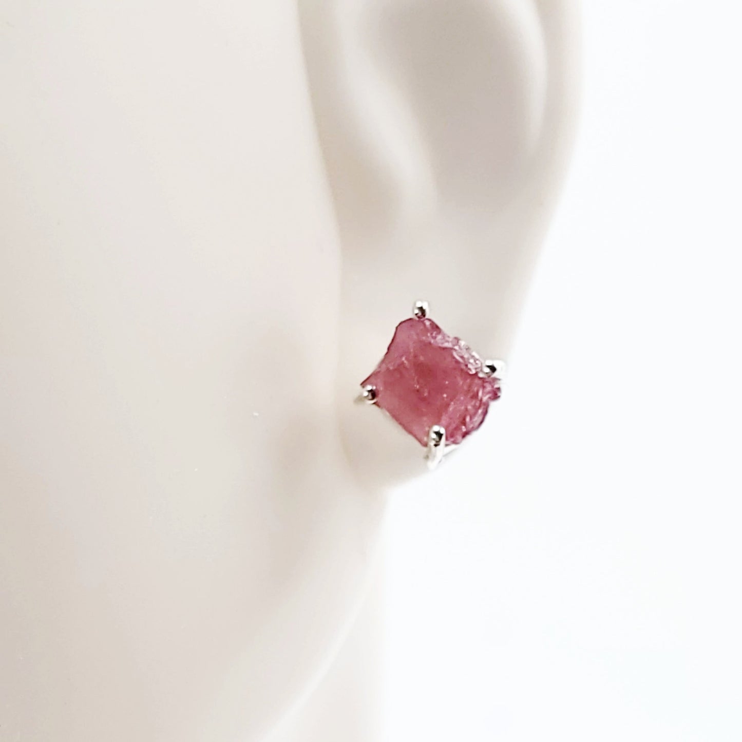 Pink Tourmaline Earrings Rough Sterling Silver Stud - Elevated Metaphysical