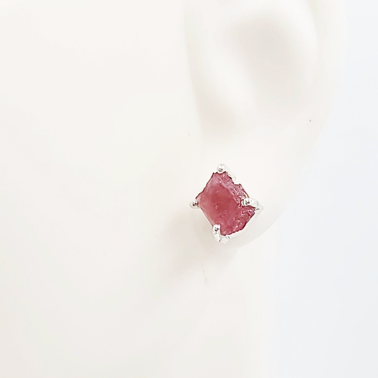 Pink Tourmaline Earrings Rough Sterling Silver Stud - Elevated Metaphysical