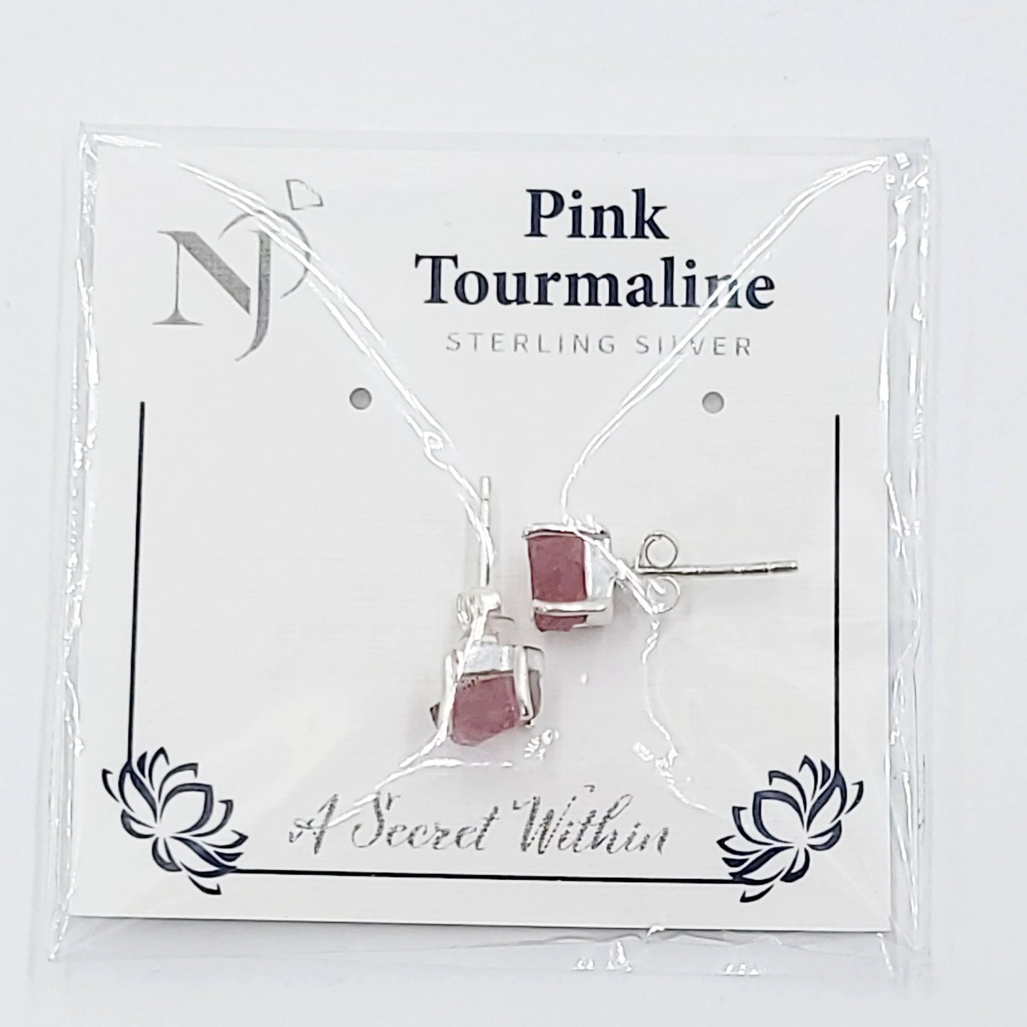 Pink Tourmaline Earrings Rough Sterling Silver Stud - Elevated Metaphysical