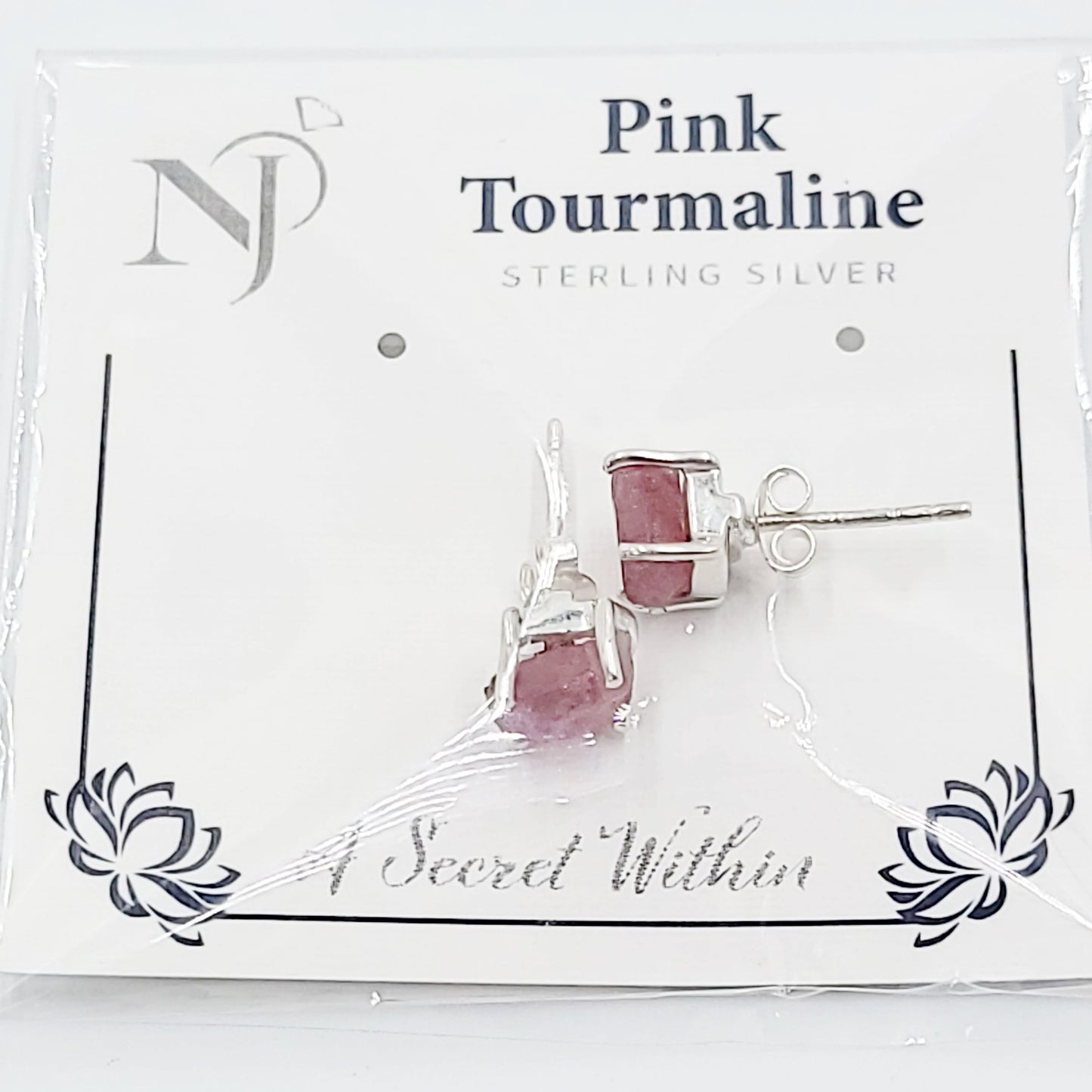 Pink Tourmaline Earrings Rough Sterling Silver Stud - Elevated Metaphysical