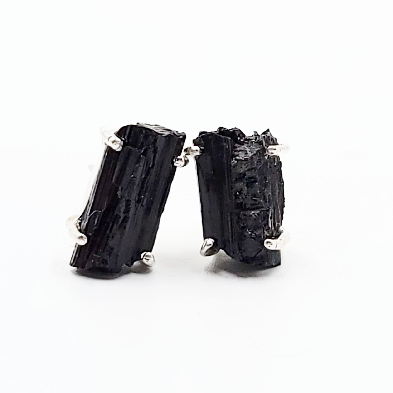 Black Tourmaline Earrings Rough Sterling Silver Stud - Elevated Metaphysical