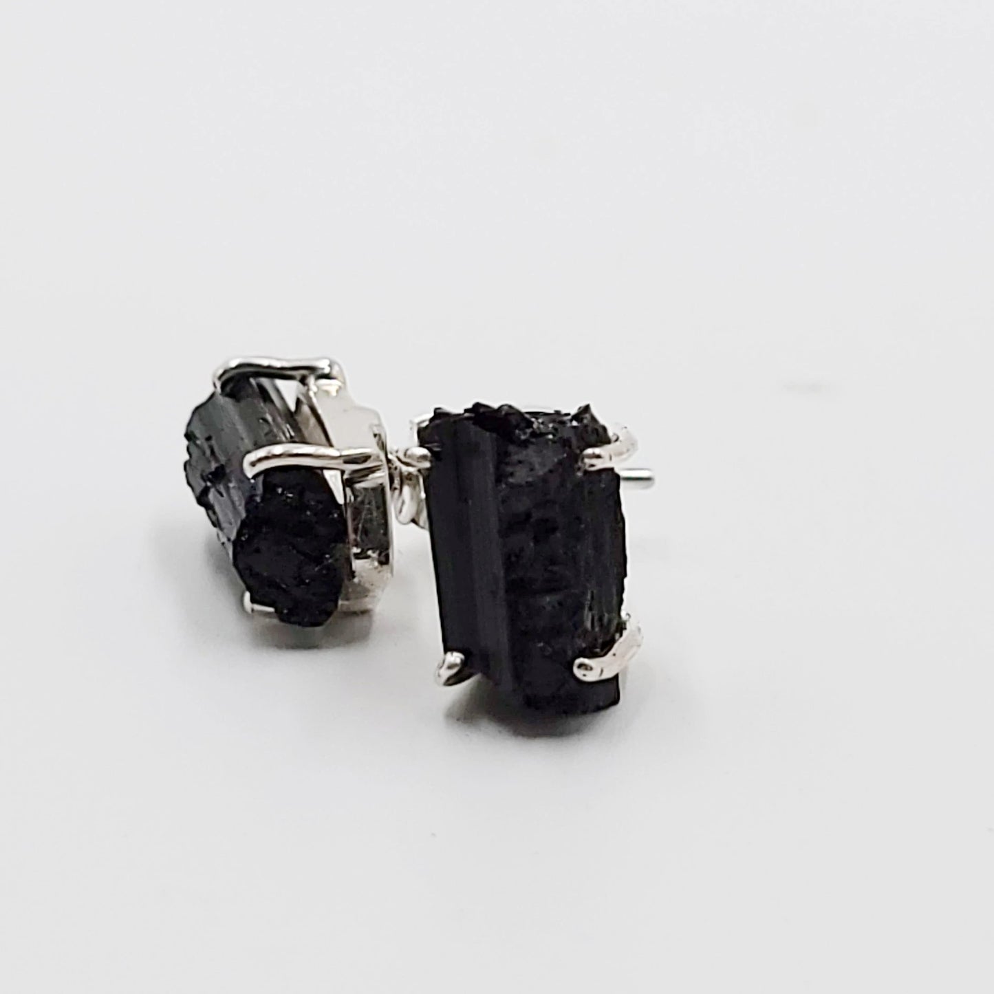 Black Tourmaline Earrings Rough Sterling Silver Stud - Elevated Metaphysical