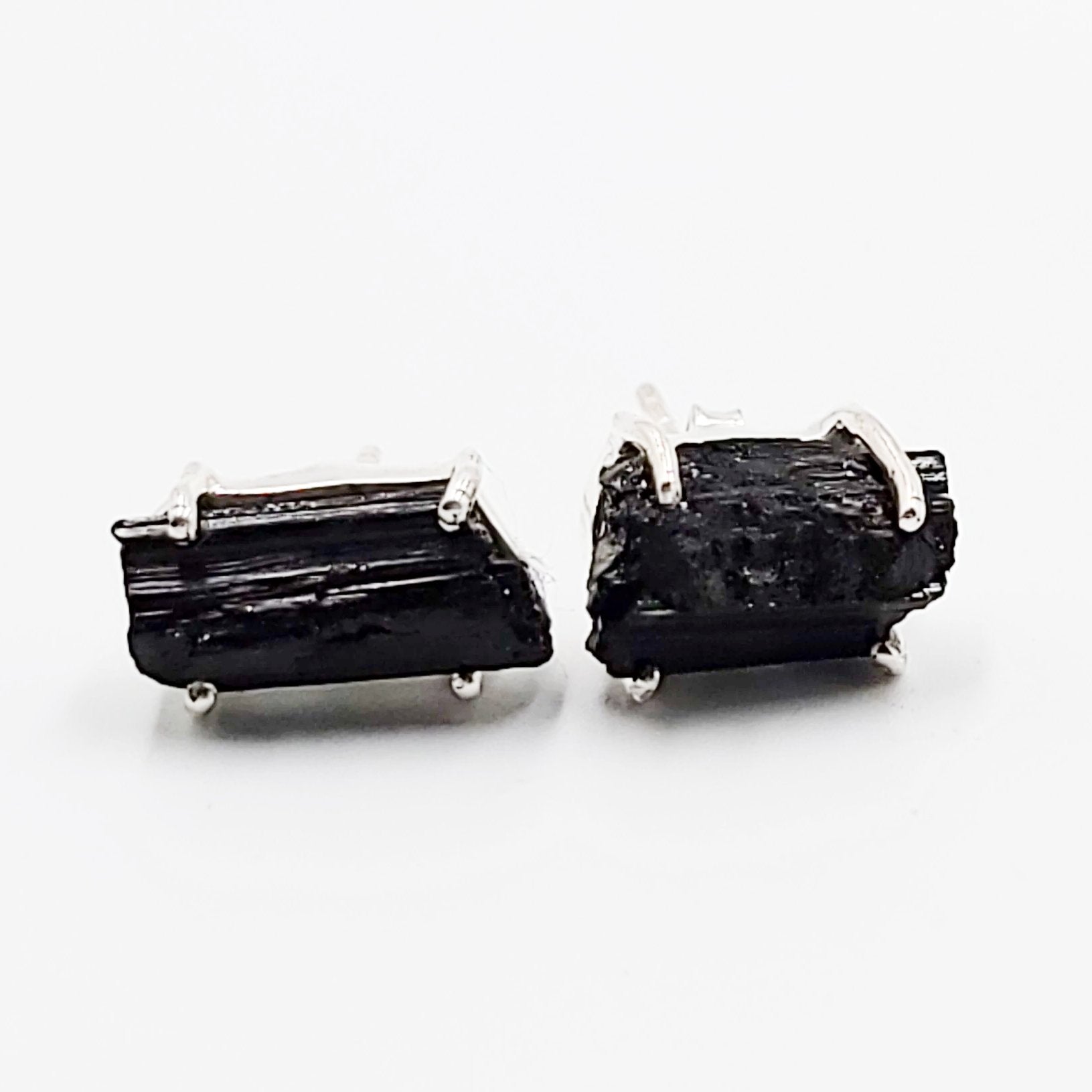 Black Tourmaline Earrings Rough Sterling Silver Stud - Elevated Metaphysical