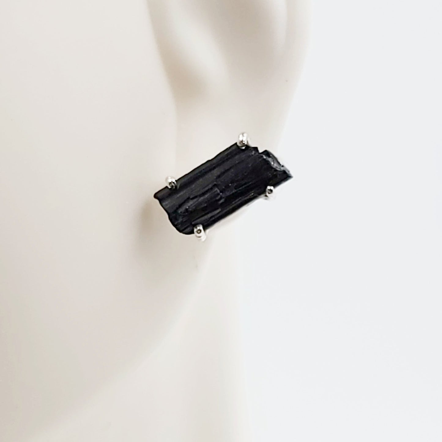 Black Tourmaline Earrings Rough Sterling Silver Stud - Elevated Metaphysical
