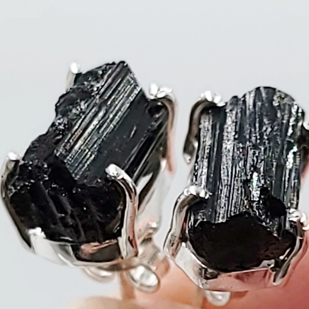 Black Tourmaline Earrings Rough Sterling Silver Stud - Elevated Metaphysical
