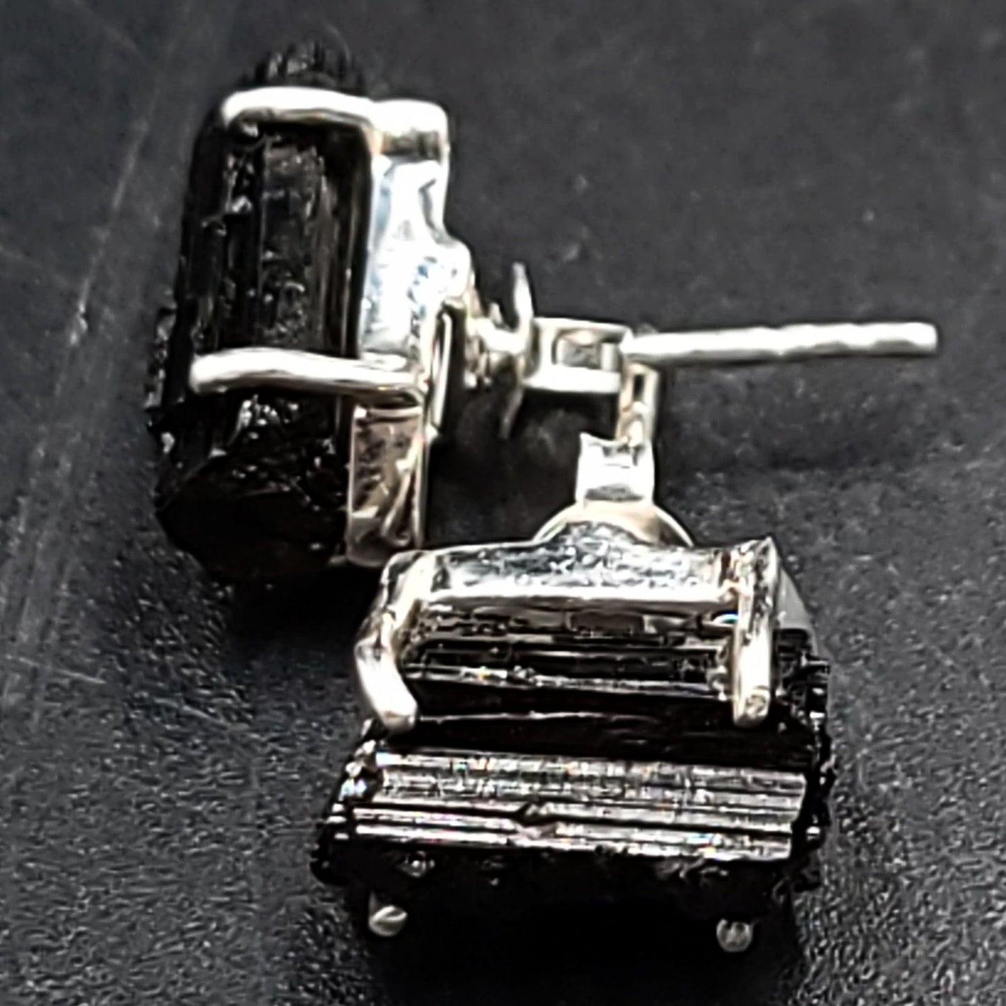 Black Tourmaline Earrings Rough Sterling Silver Stud - Elevated Metaphysical