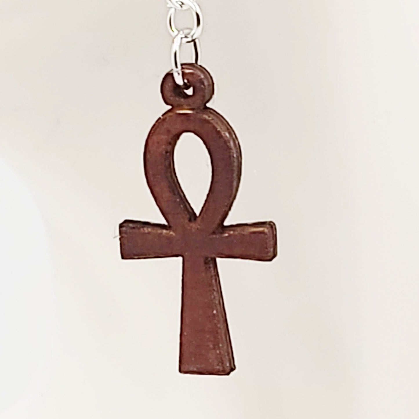 Wood Ankh Earrings Sterling Silver Dangle - Elevated Metaphysical