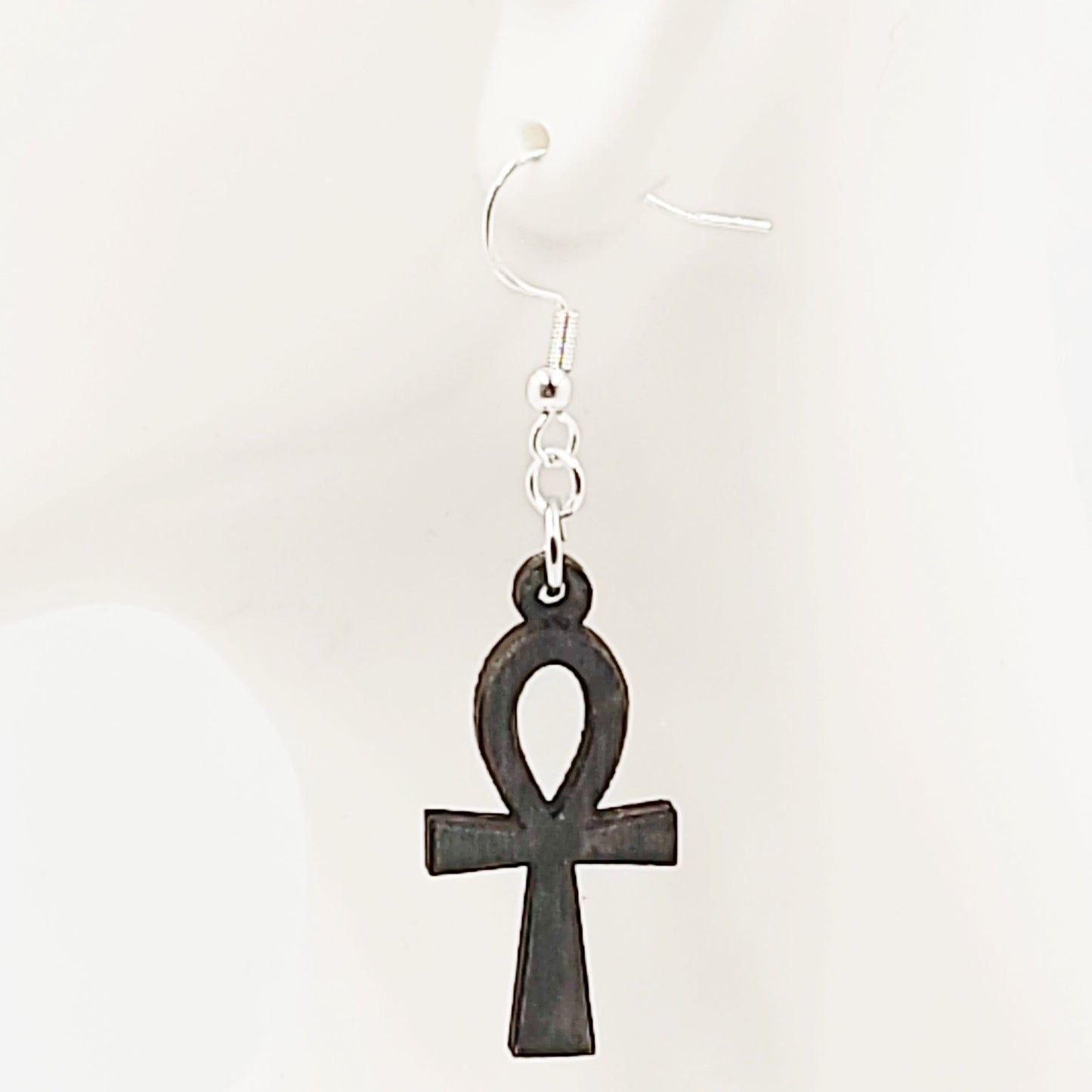 Wood Ankh Earrings Sterling Silver Dangle - Elevated Metaphysical