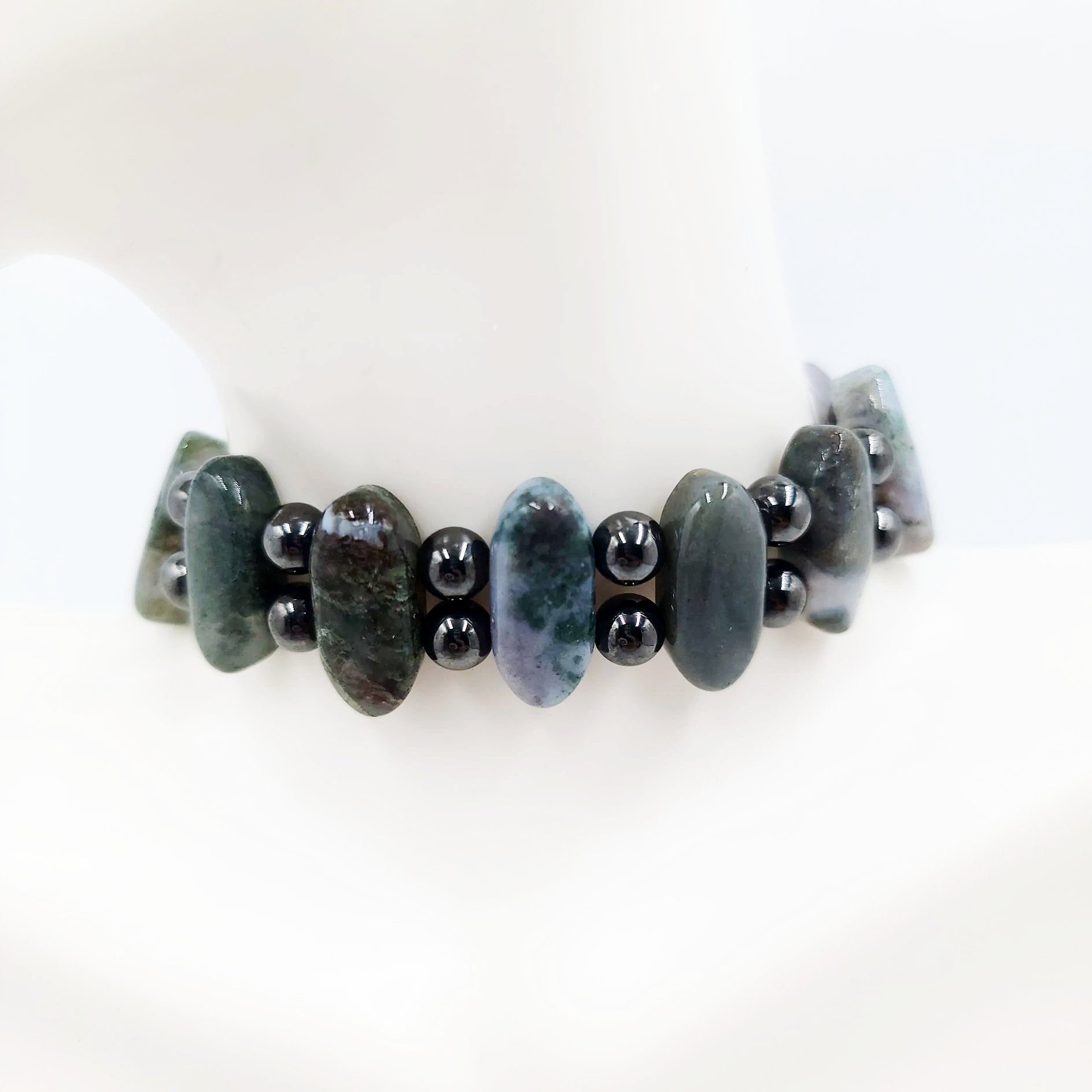 Moss Agate and Hematite Bead Bracelet - Elevated Metaphysical