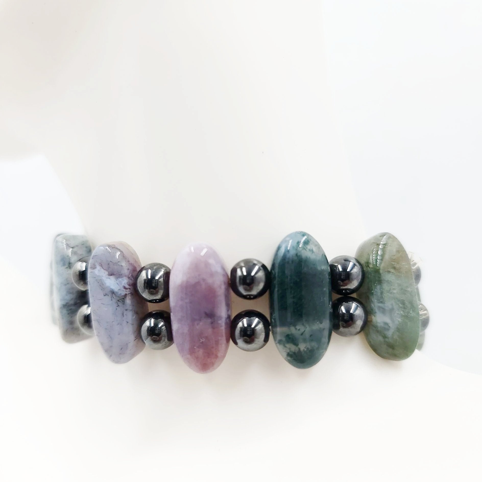 Moss Agate and Hematite Bead Bracelet - Elevated Metaphysical