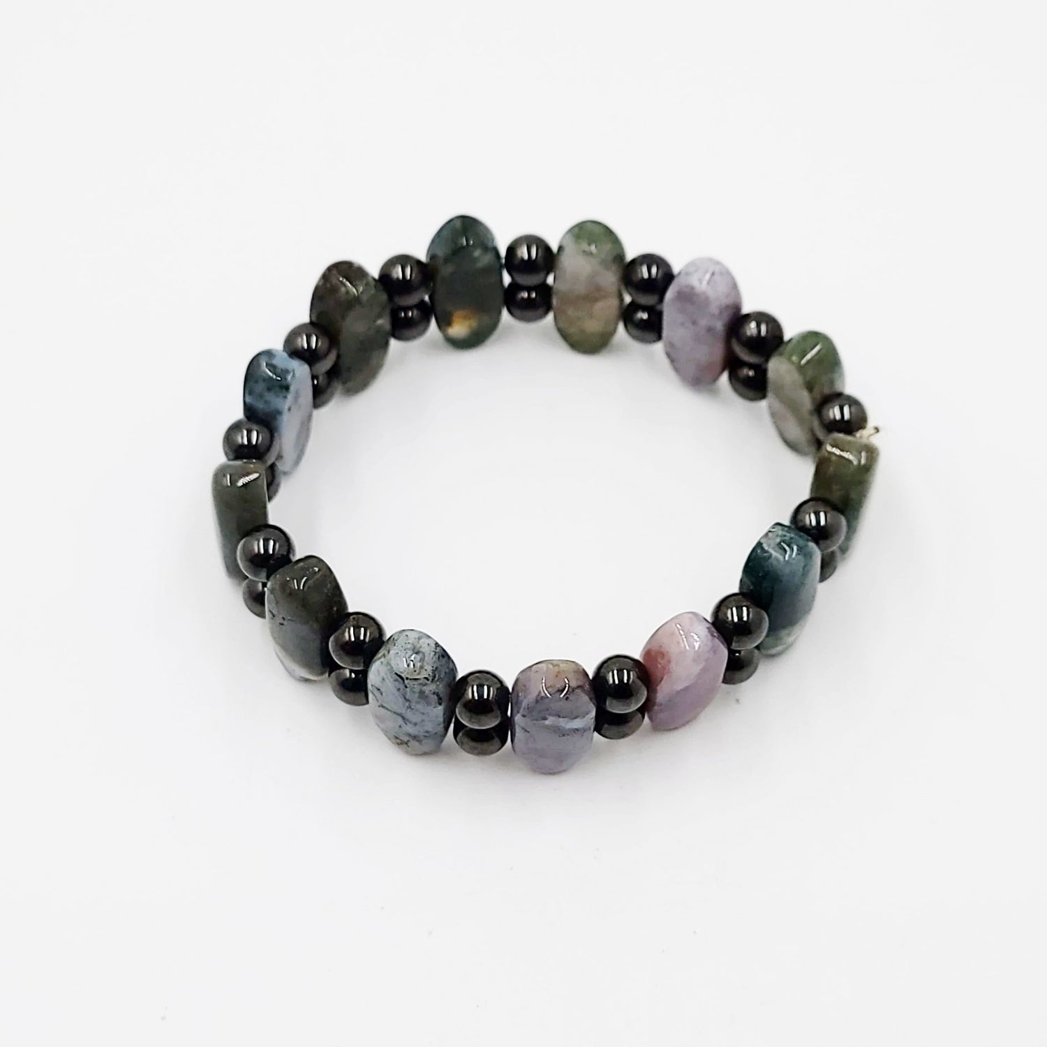 Moss Agate and Hematite Bead Bracelet - Elevated Metaphysical