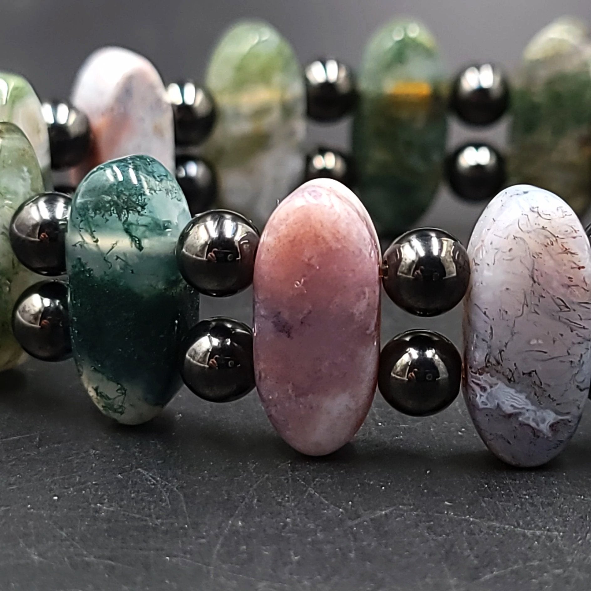 Moss Agate and Hematite Bead Bracelet - Elevated Metaphysical
