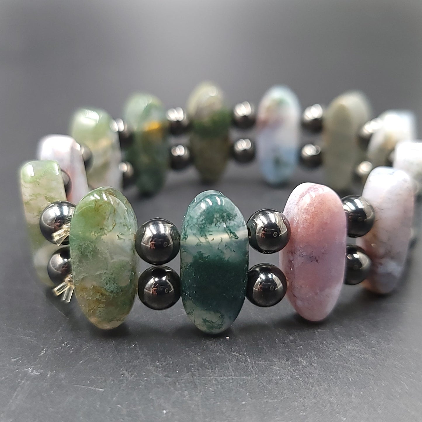 Moss Agate and Hematite Bead Bracelet - Elevated Metaphysical