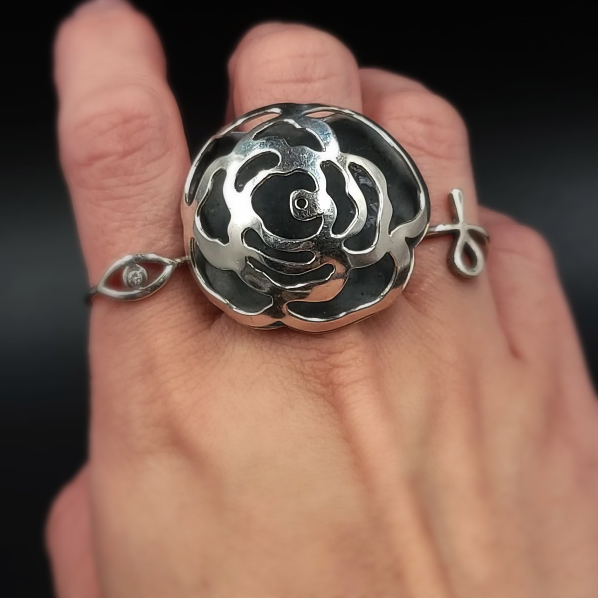 Rose Dome Ring Sterling Silver Adjustable Band - Elevated Metaphysical