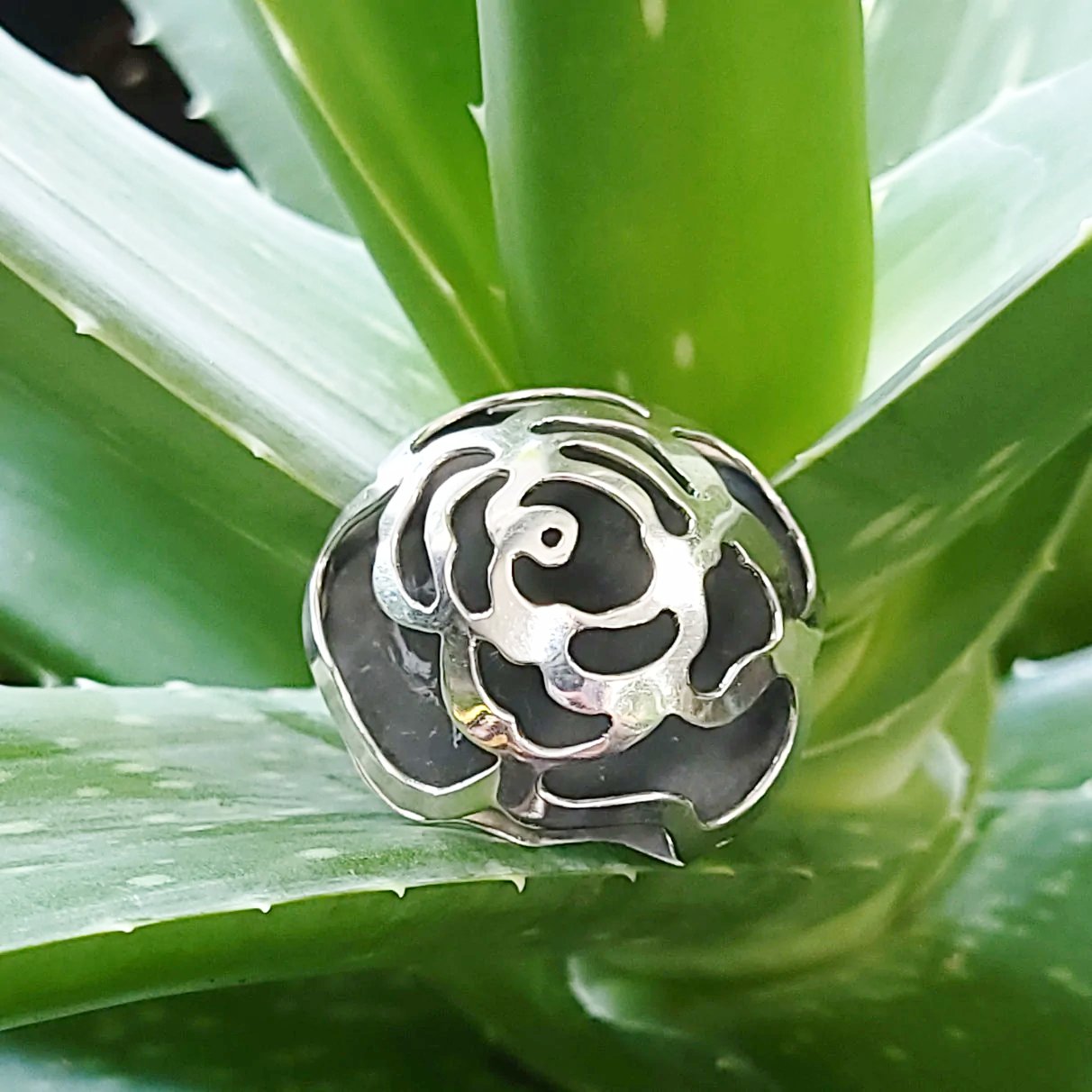 Rose Dome Ring Sterling Silver Adjustable Band - Elevated Metaphysical