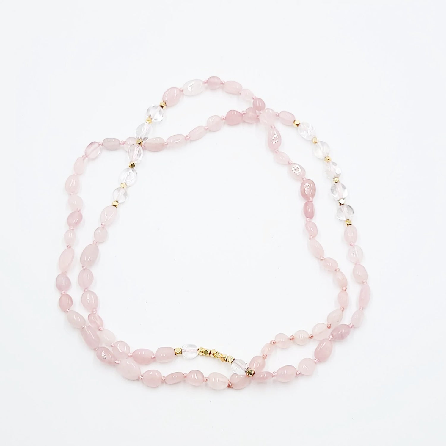 Rose Quartz & Clear Quartz Bead Necklace Tumbled Stones 30" - Elevated Metaphysical