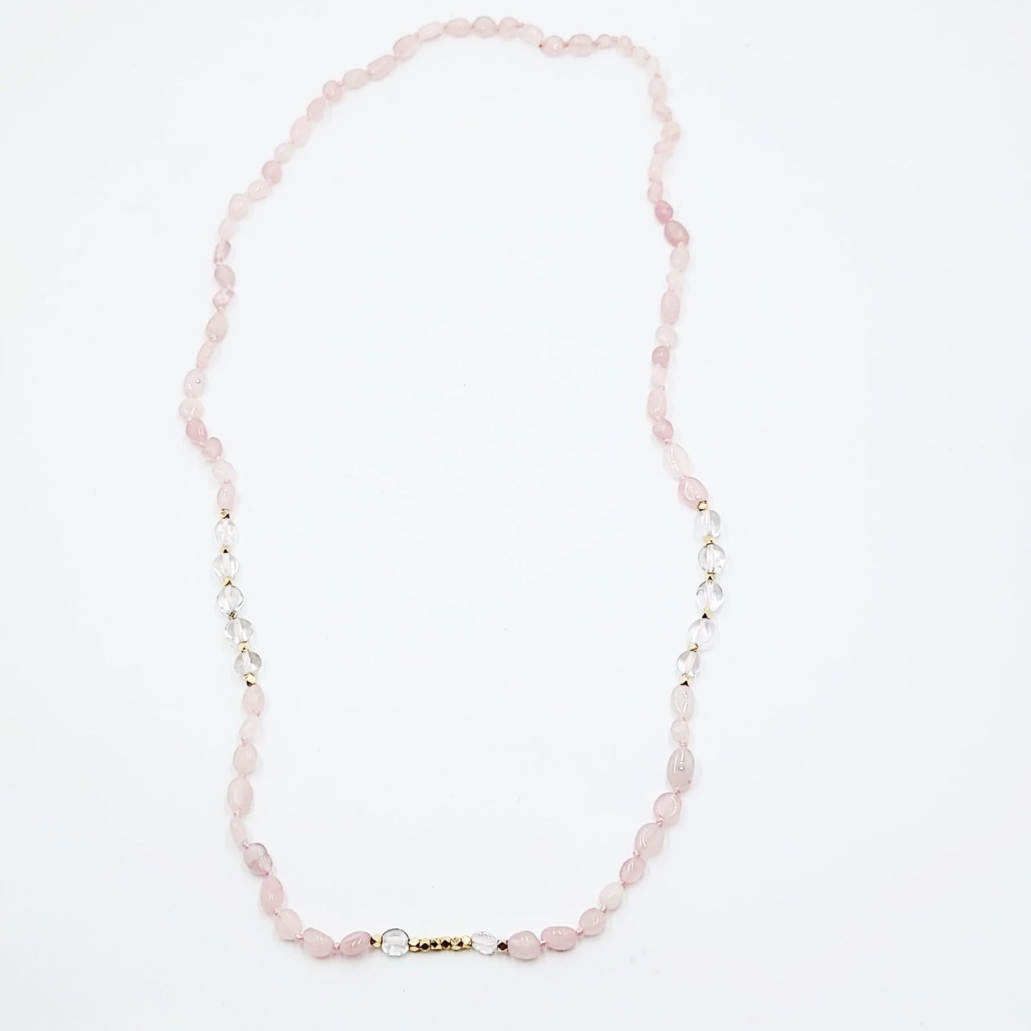 Rose Quartz & Clear Quartz Bead Necklace Tumbled Stones 30" - Elevated Metaphysical