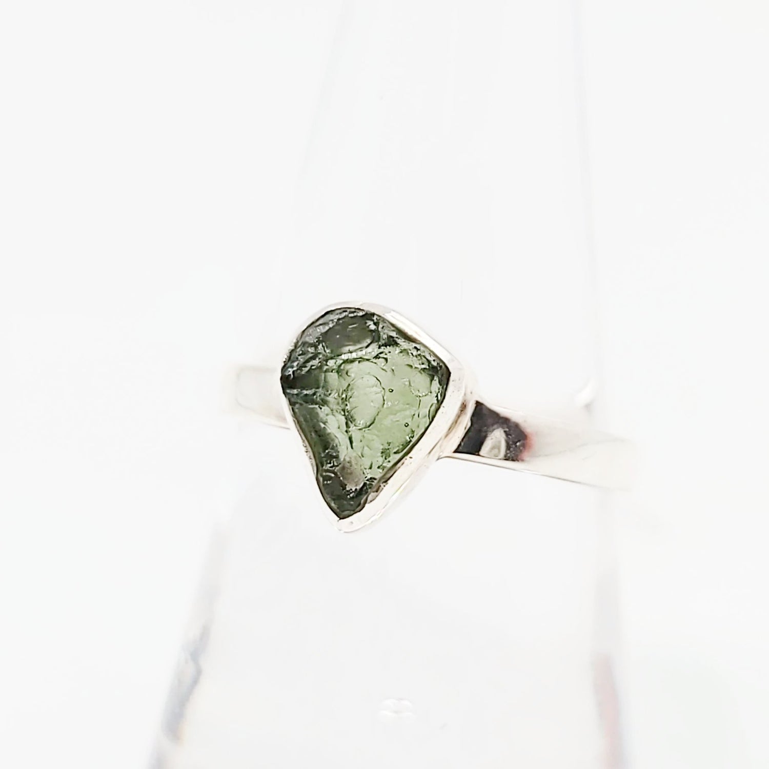 Moldavite Ring Sterling Silver Band Rough Natural - Elevated Metaphysical