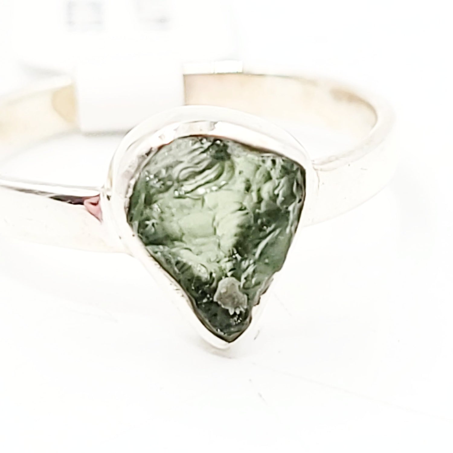 Moldavite Ring Sterling Silver Band Rough Natural - Elevated Metaphysical