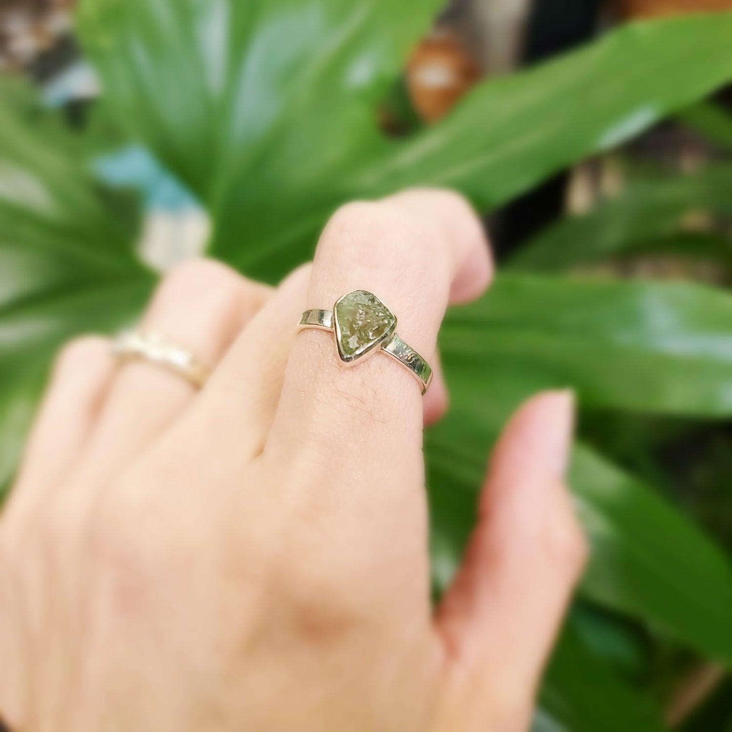 Moldavite Ring Sterling Silver Band Rough Natural - Elevated Metaphysical