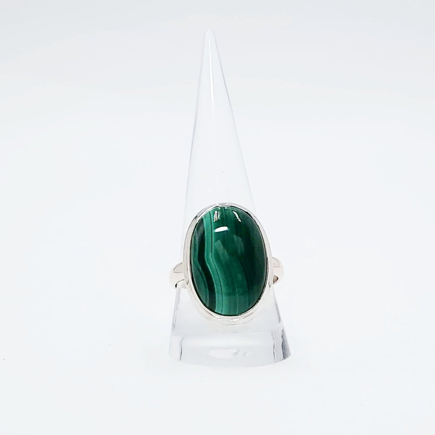 Malachite Ring Sterling Silver Band Oval