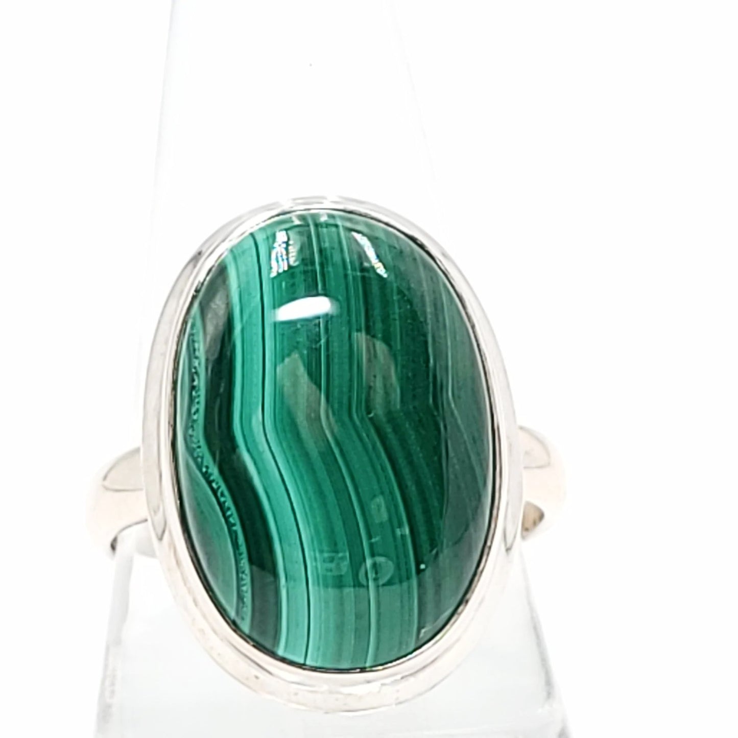 Malachite Ring Sterling Silver Band Oval