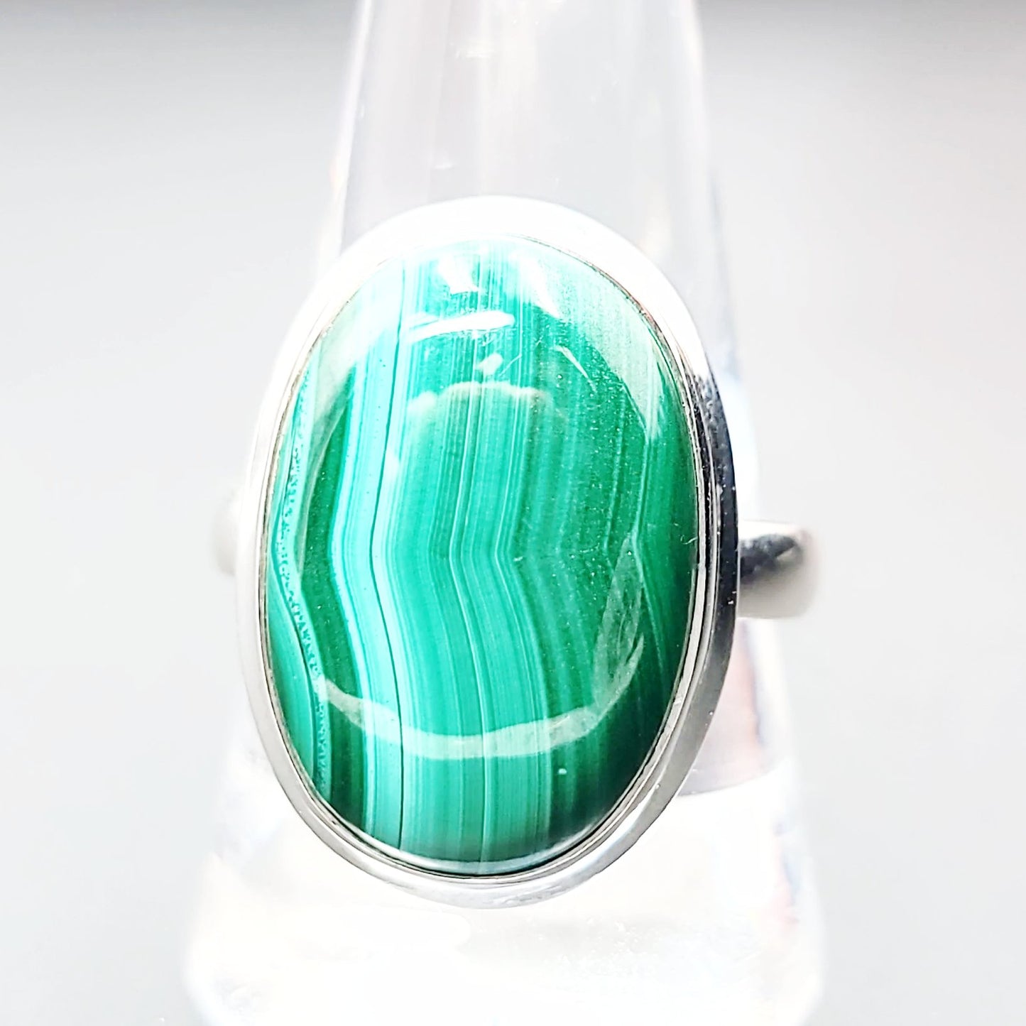 Malachite Ring Sterling Silver Band Oval