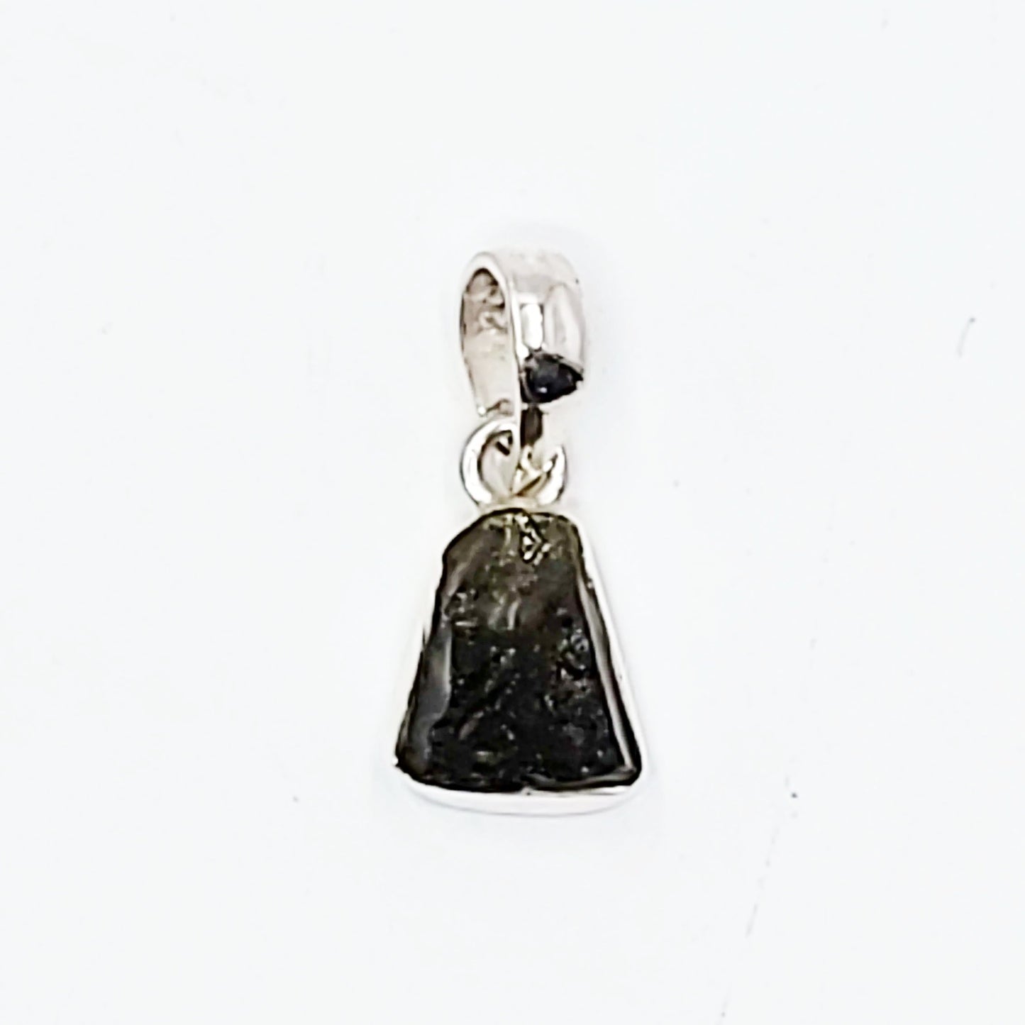 Moldavite Pendant Sterling Silver Rough Free Form - Elevated Metaphysical