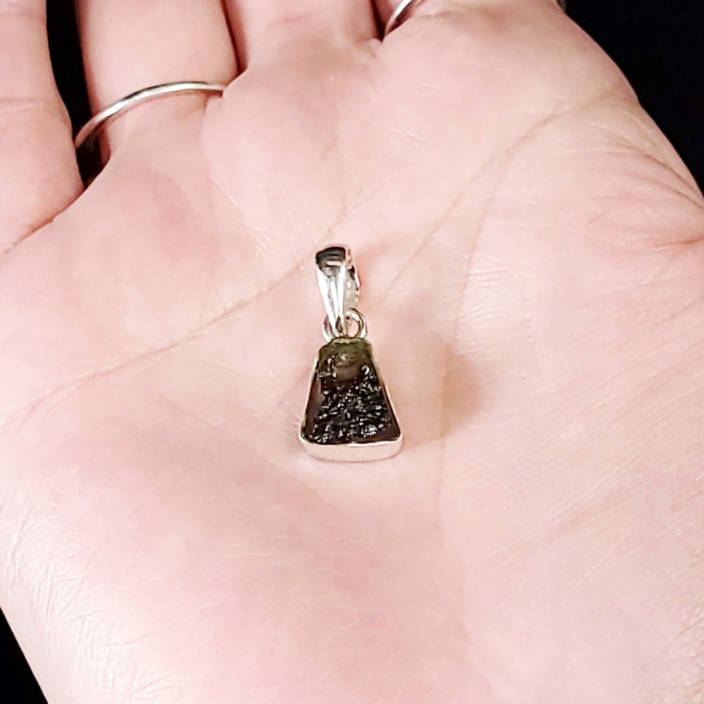 Moldavite Pendant Sterling Silver Rough Free Form - Elevated Metaphysical