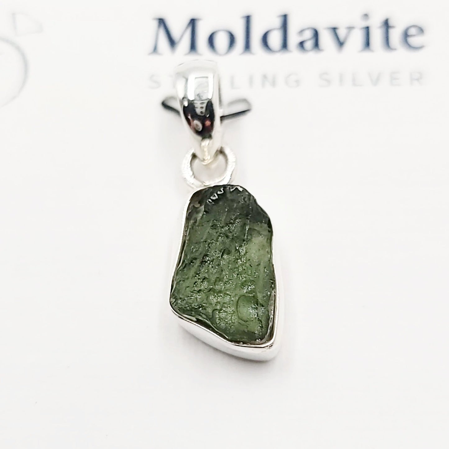 Moldavite Pendant Sterling Silver Rough Free Form - Elevated Metaphysical