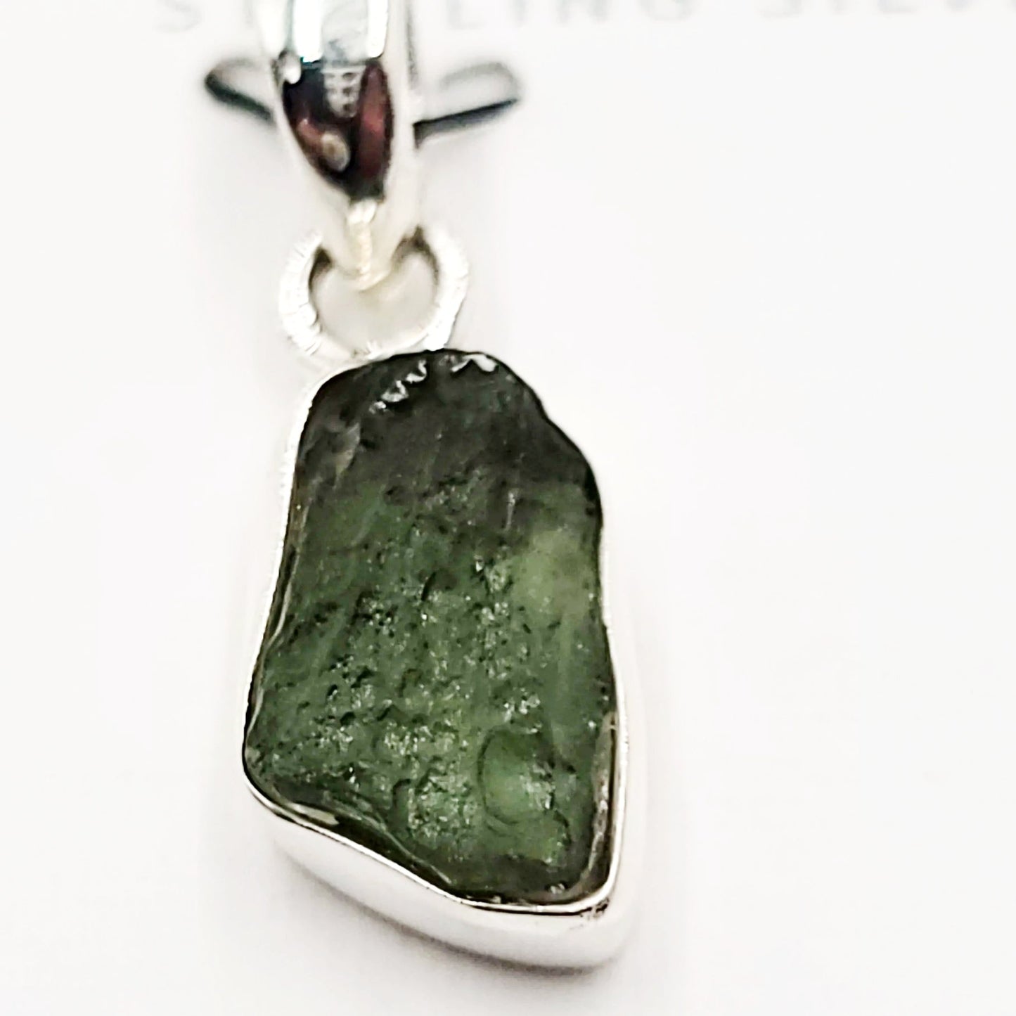 Moldavite Pendant Sterling Silver Rough Free Form - Elevated Metaphysical