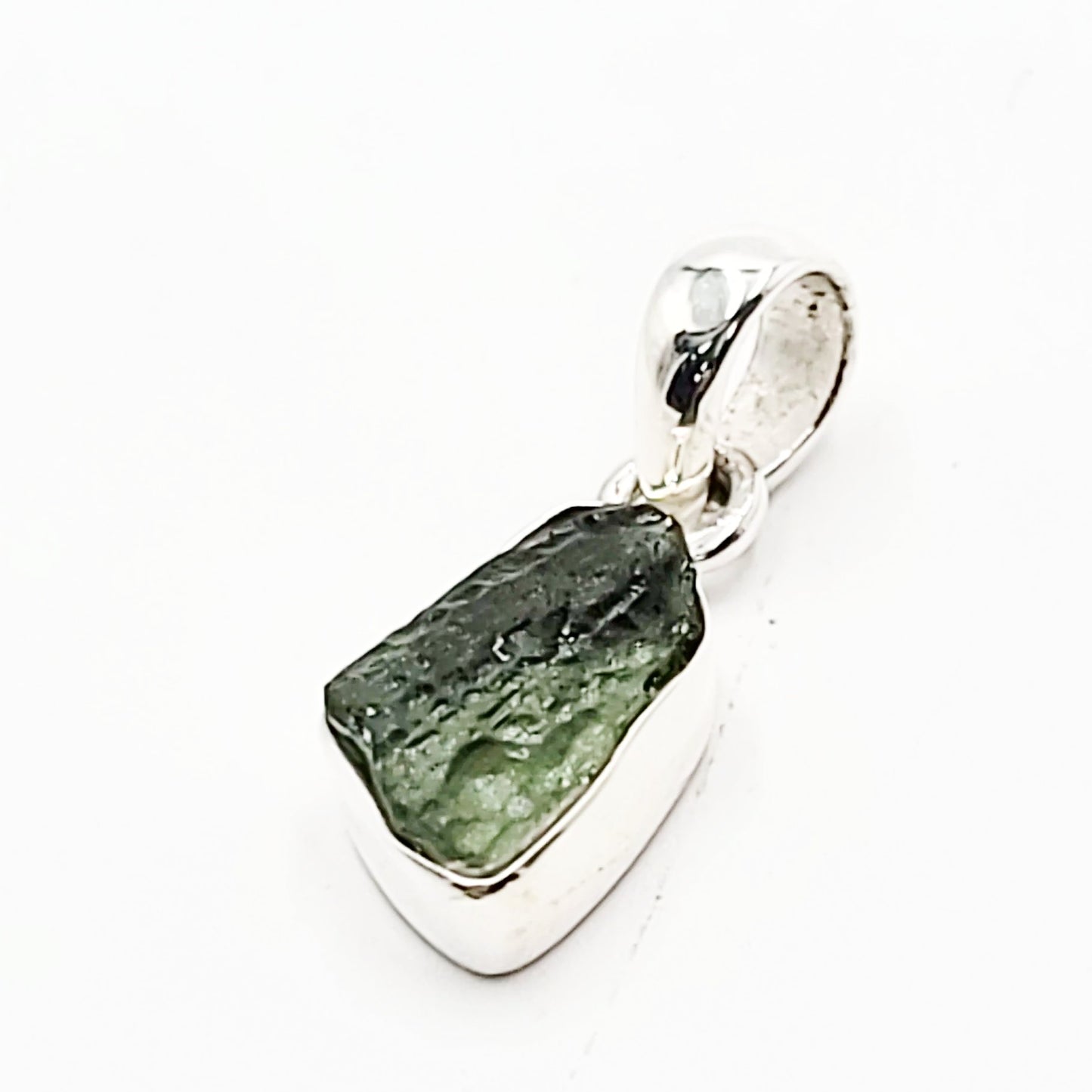 Moldavite Pendant Sterling Silver Rough Free Form - Elevated Metaphysical