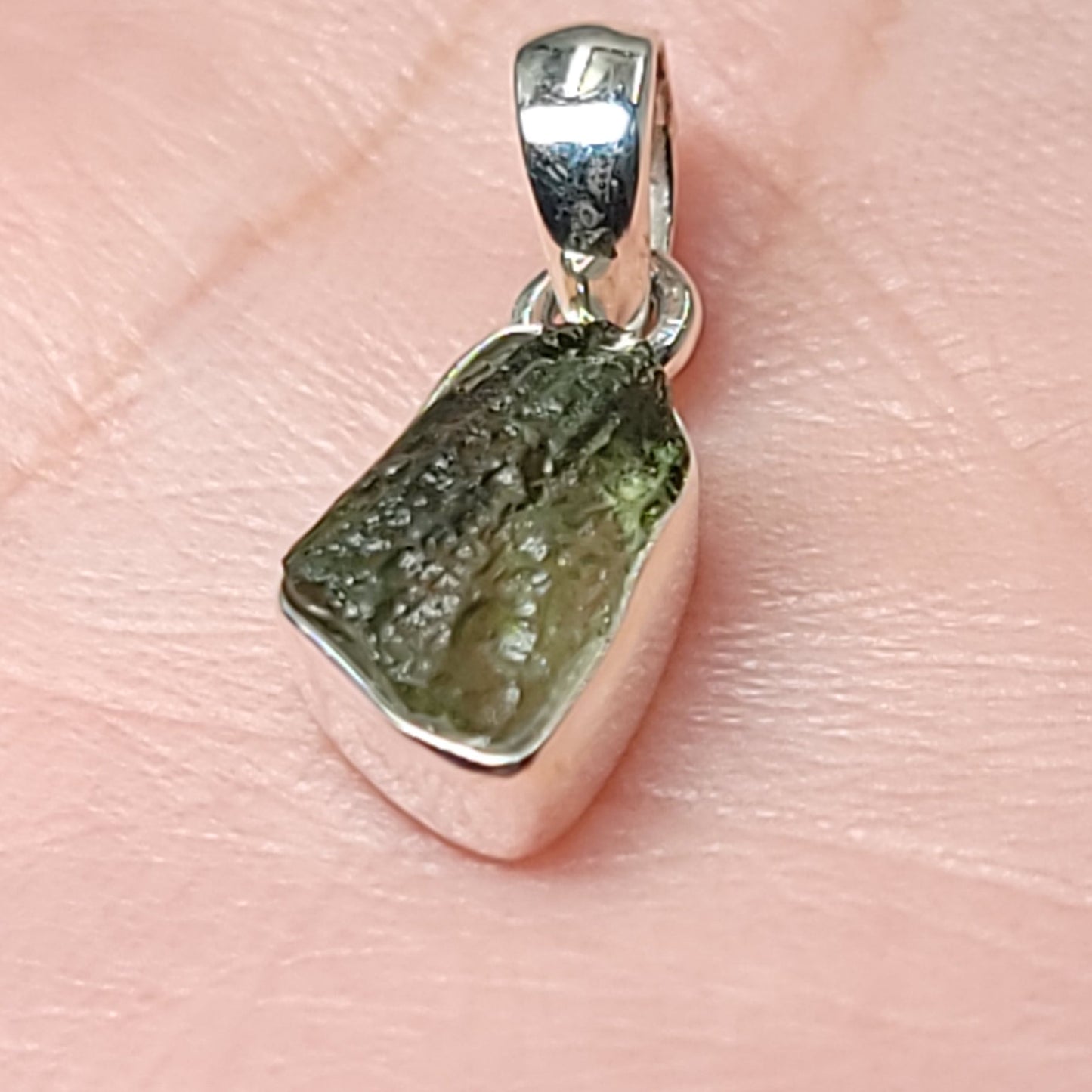 Moldavite Pendant Sterling Silver Rough Free Form - Elevated Metaphysical