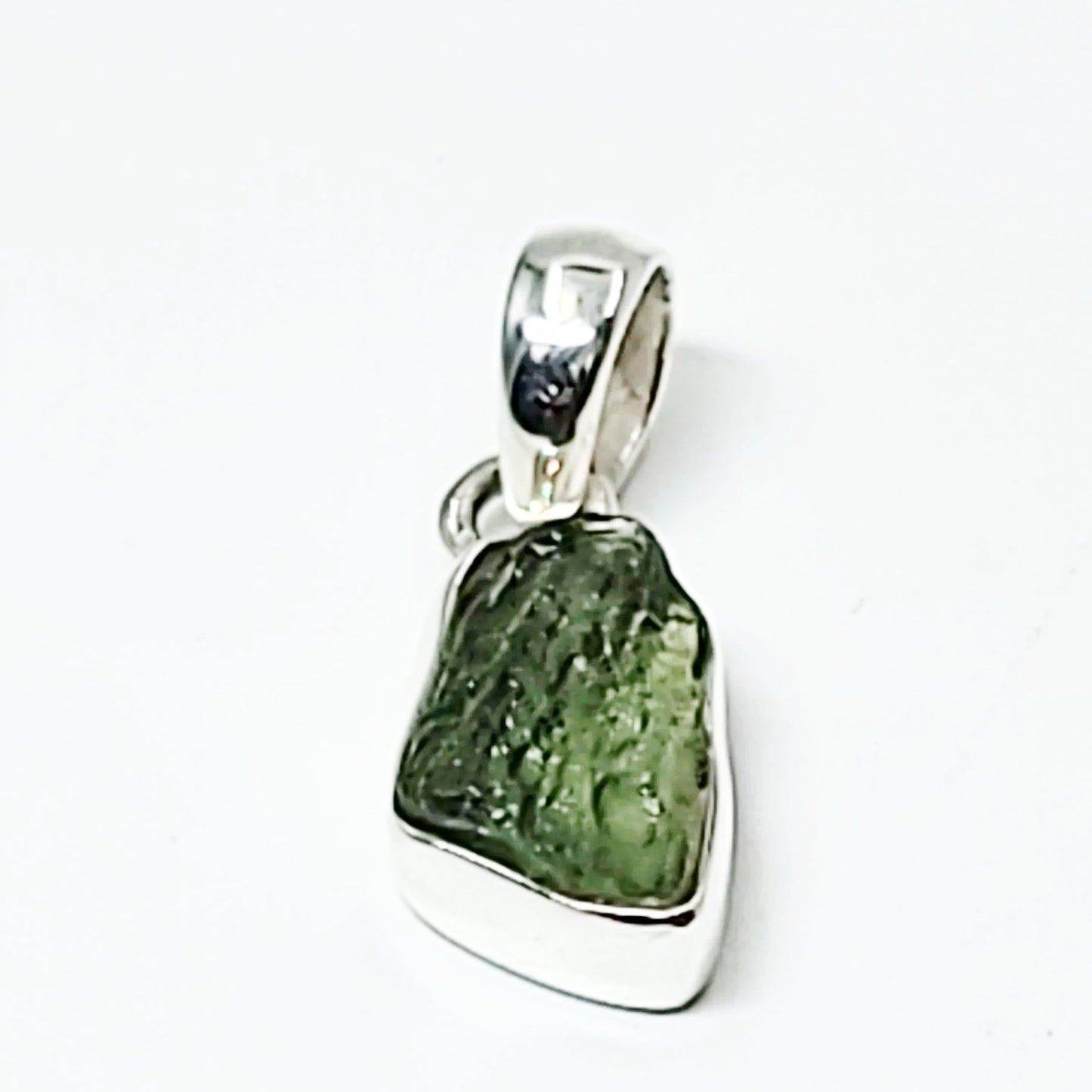 Moldavite Pendant Sterling Silver Rough Free Form - Elevated Metaphysical