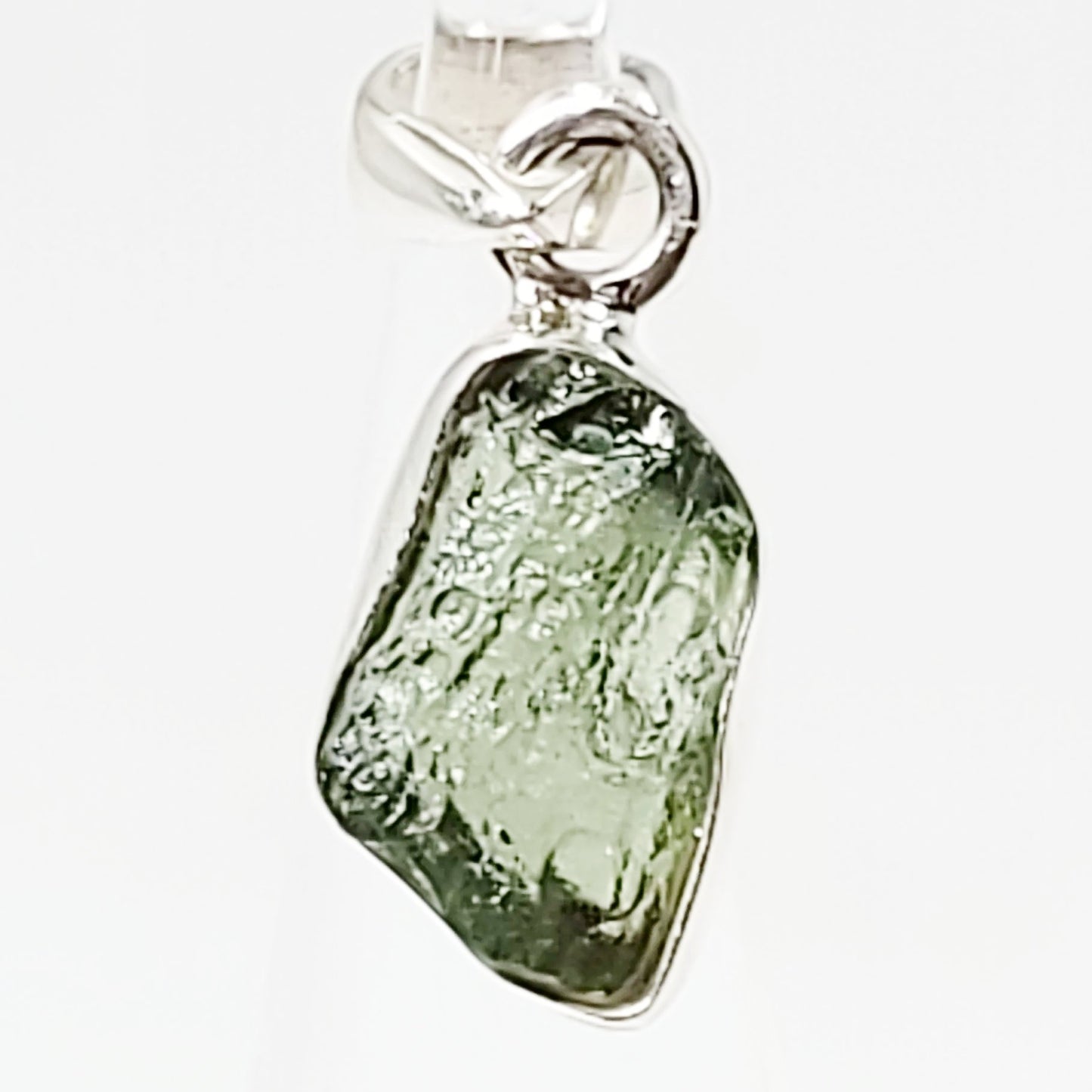 Moldavite Pendant Sterling Silver Rough Free Form - Elevated Metaphysical