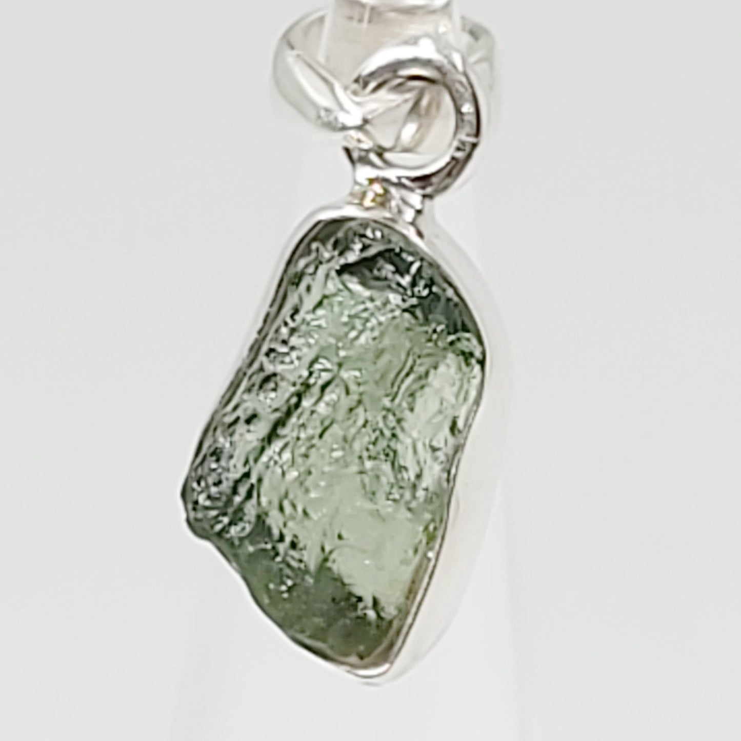 Moldavite Pendant Sterling Silver Rough Free Form - Elevated Metaphysical