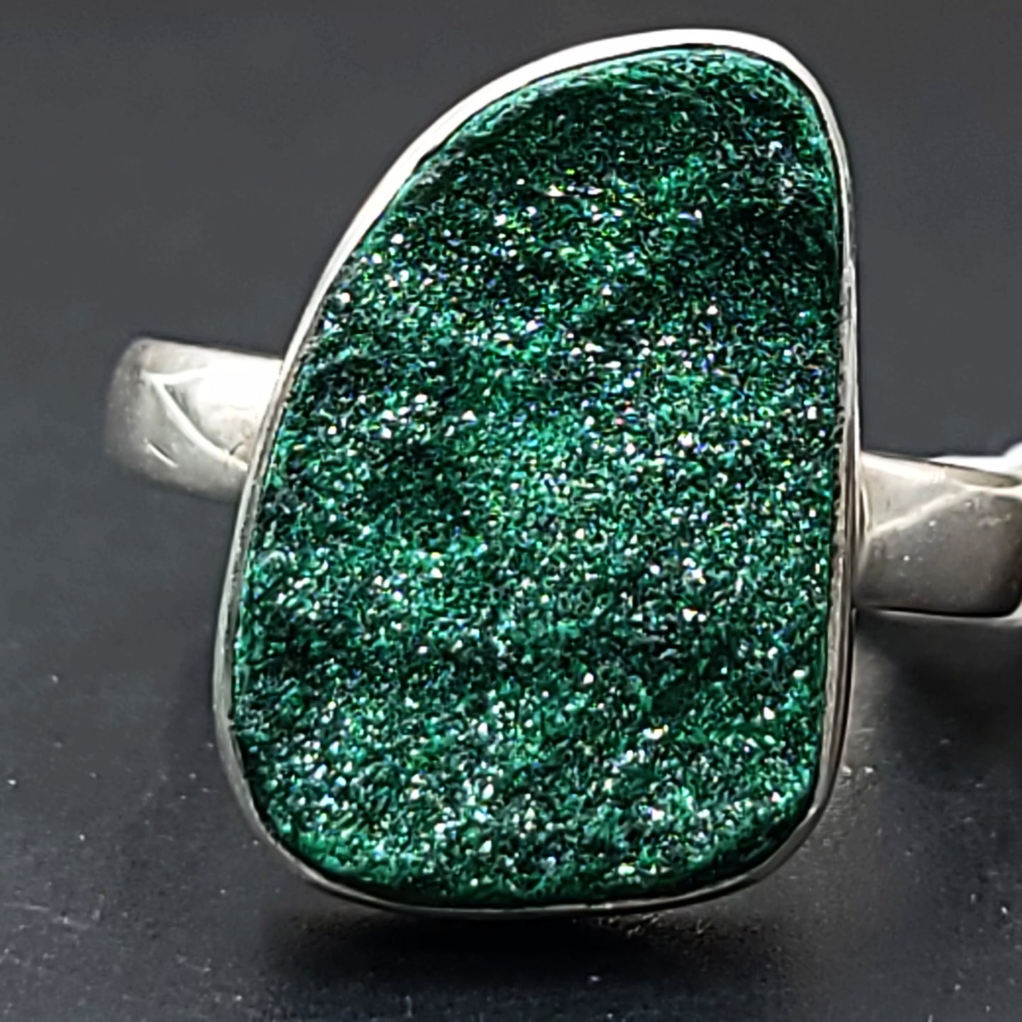 Malachite Ring Sterling Silver Druzy Rough Stone Free Form - Elevated Metaphysical