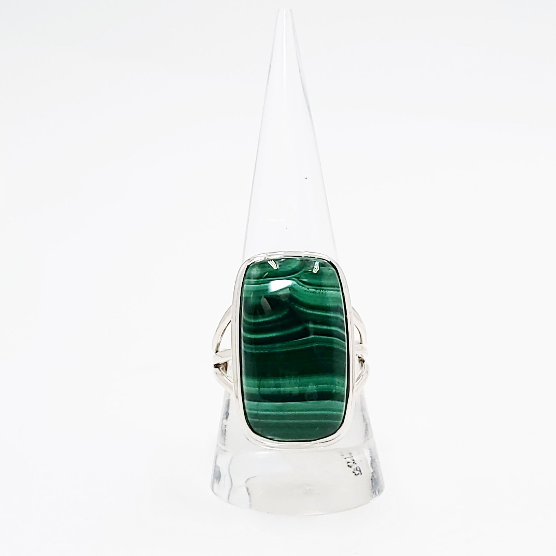 Malachite Ring Sterling Silver Band Rectangular - Elevated Metaphysical